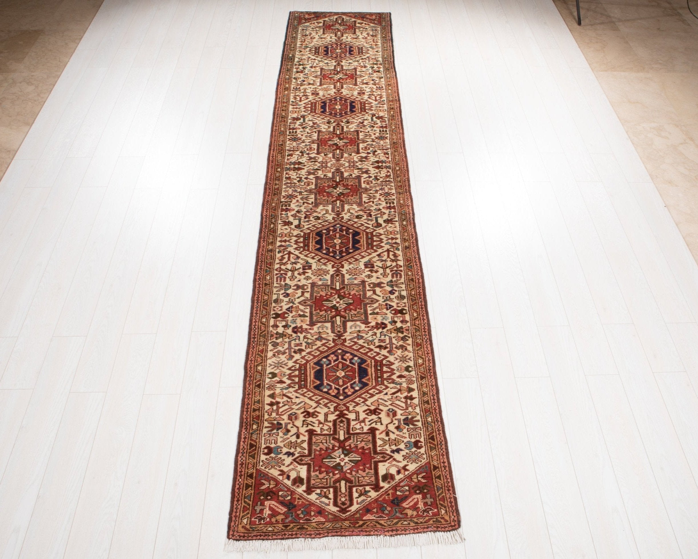 Hand-Knotted Vintage Wool Runner Rug – 12' 6" x 2' 6" (380 x 76 cm) - Yasi & Fara