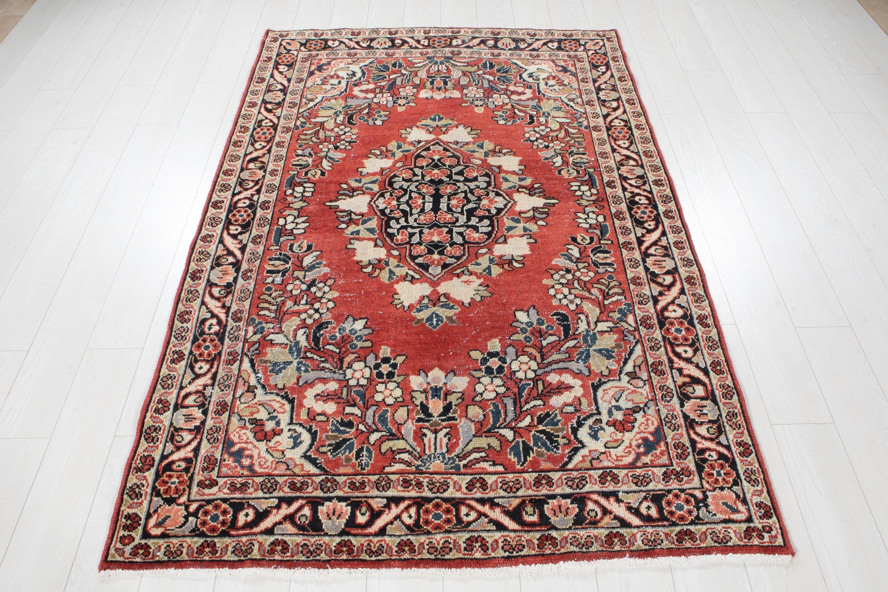 Hand-Knotted Vintage Wool Area Rug – 7' x 4' 6" (212 x 137 cm) - Yasi & Fara
