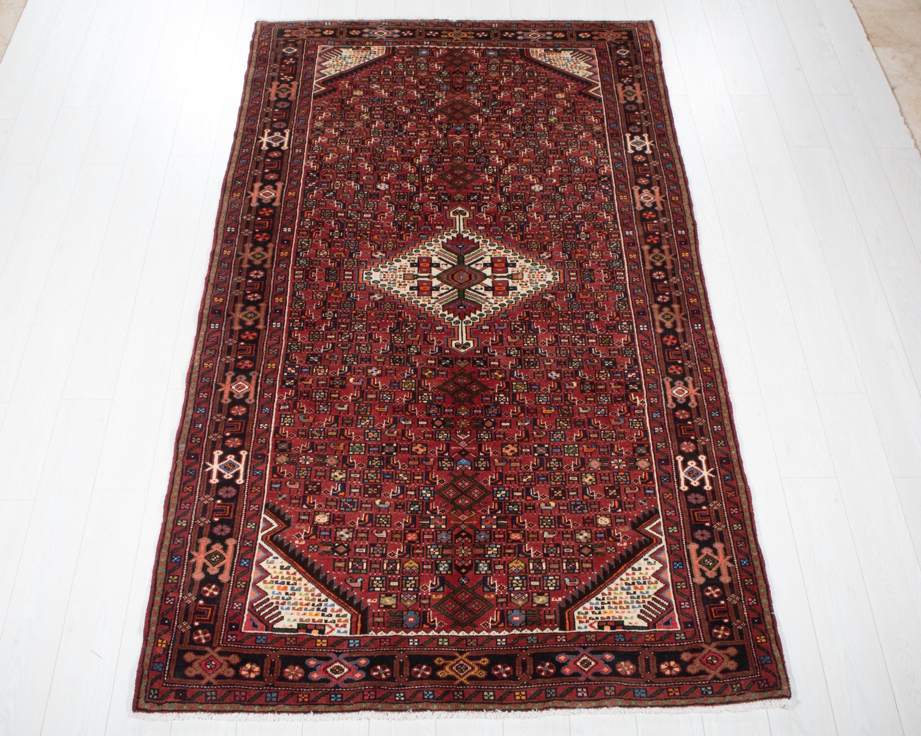 Hand-Knotted Vintage Wool Area Rug – 8' x 4' 8" (245 x 144 cm) - Yasi & Fara