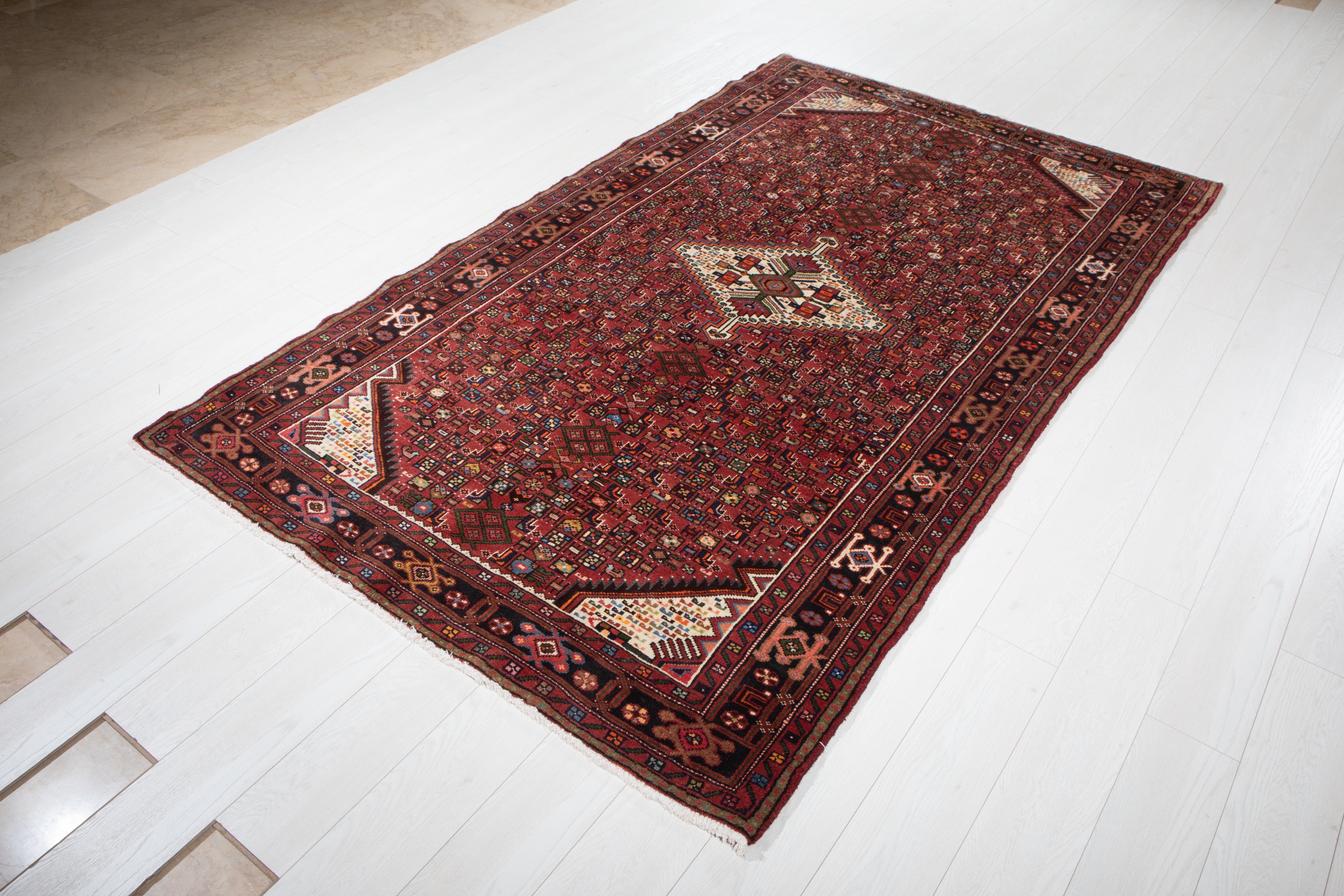 Hand-Knotted Vintage Wool Area Rug – 8' x 4' 8" (245 x 144 cm) - Yasi & Fara