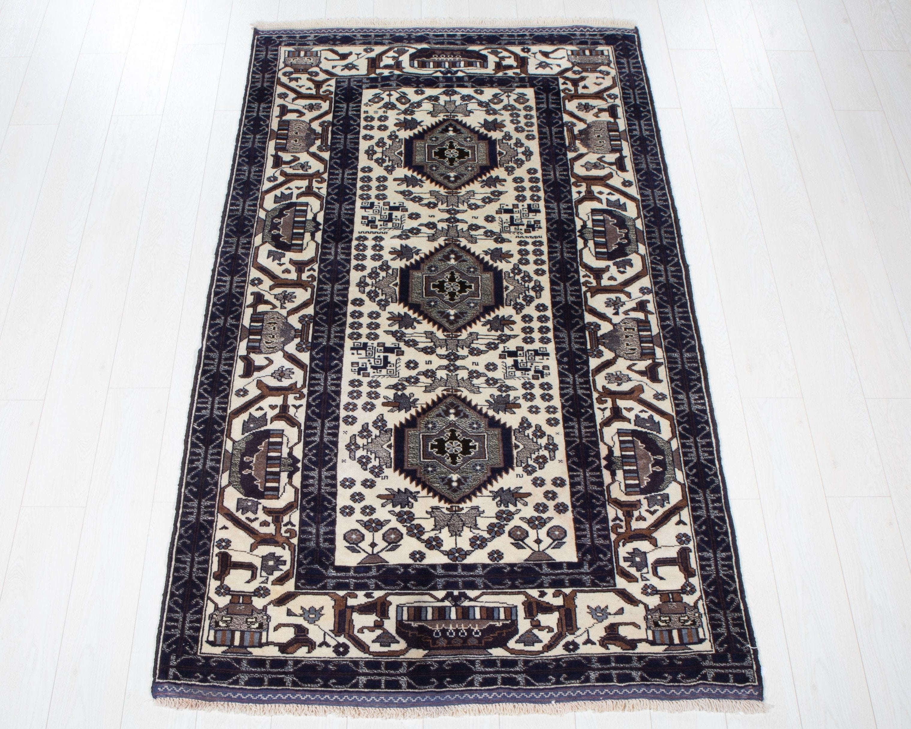 Hand-Knotted Vintage Wool Area Rug – 6' 5" x 3' 11" (194 x 118 cm) - Yasi & Fara