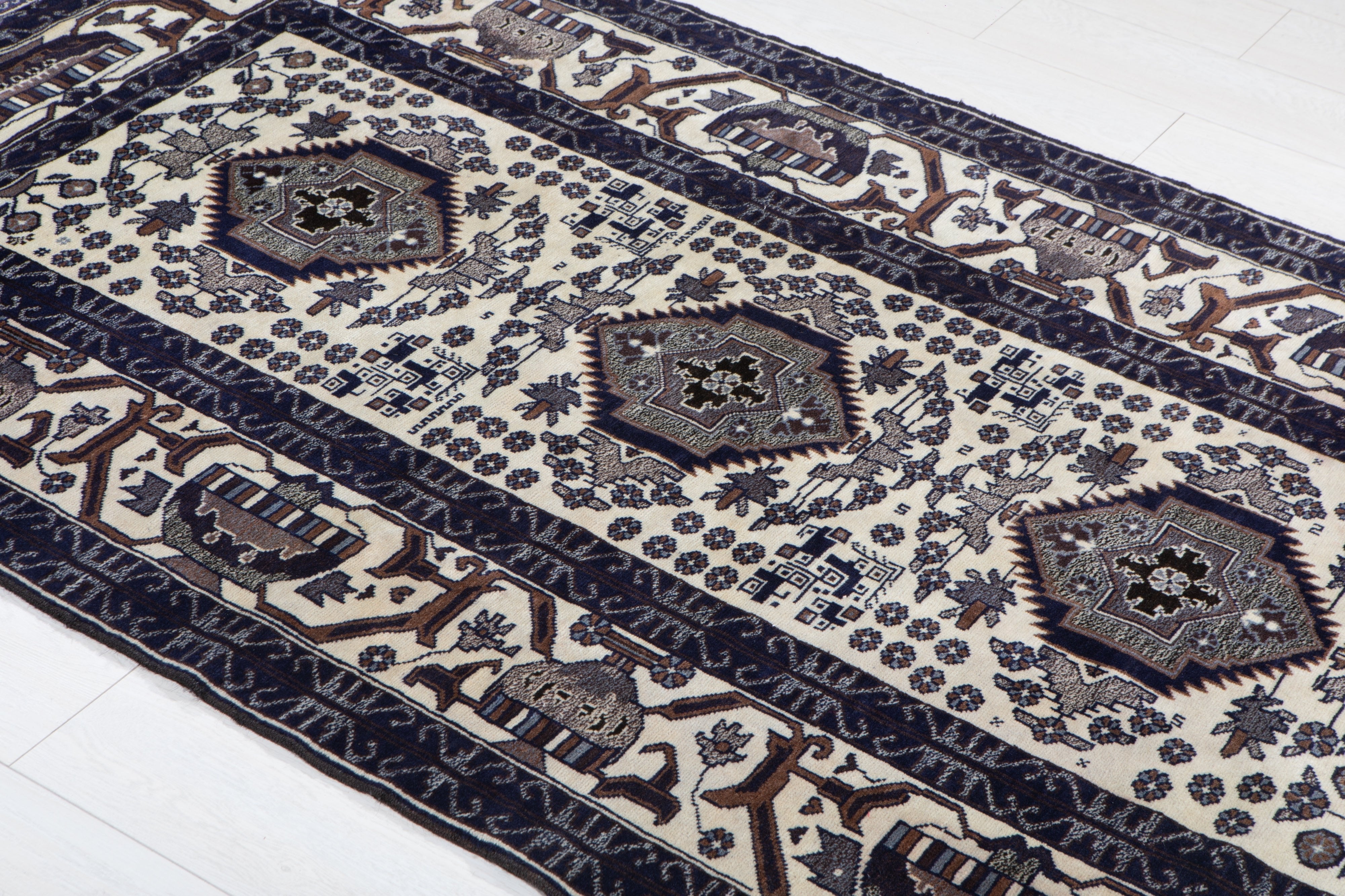 Hand-Knotted Vintage Wool Area Rug – 6' 5" x 3' 11" (194 x 118 cm) - Yasi & Fara