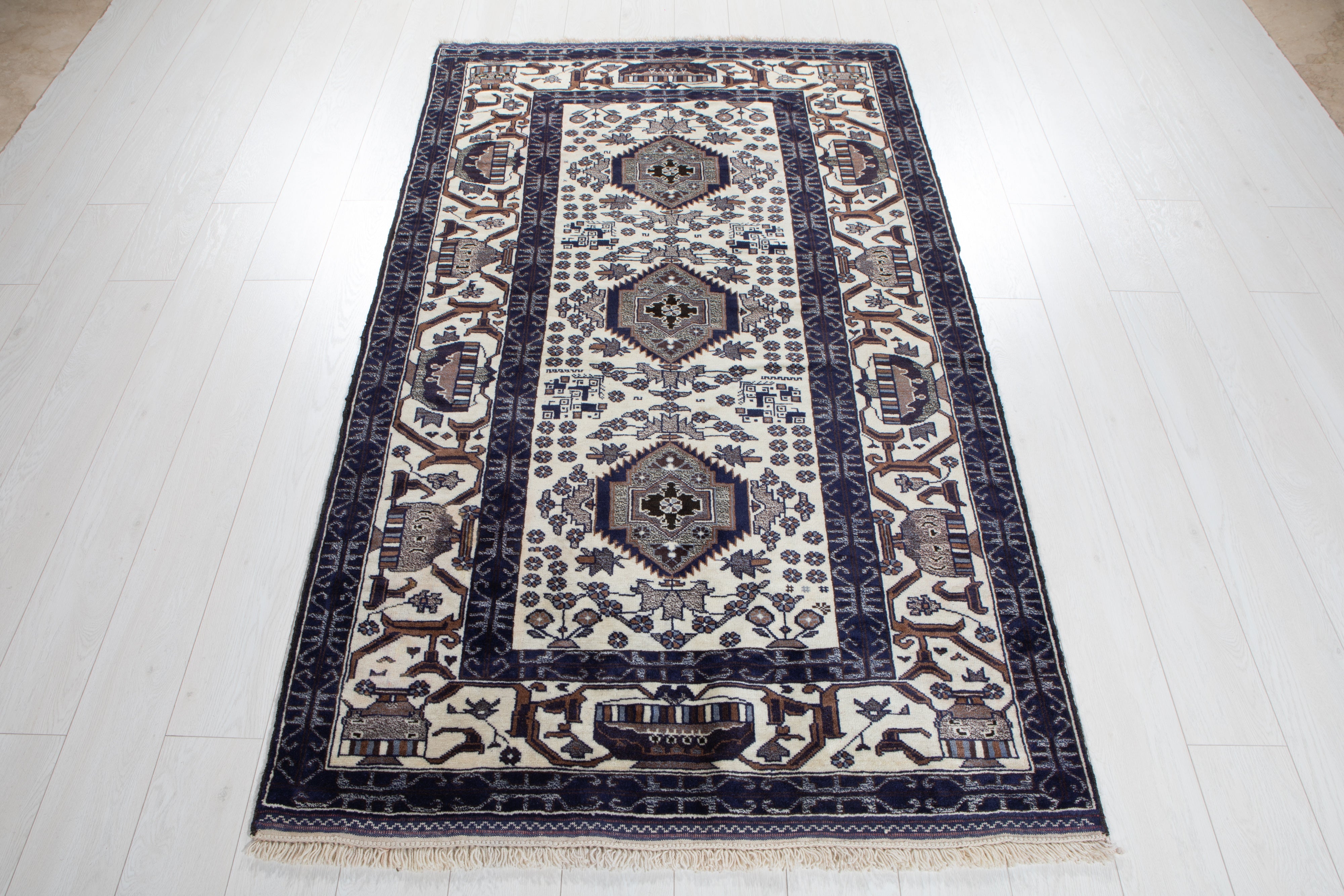 Hand-Knotted Vintage Wool Area Rug – 6' 5" x 3' 11" (194 x 118 cm) - Yasi & Fara
