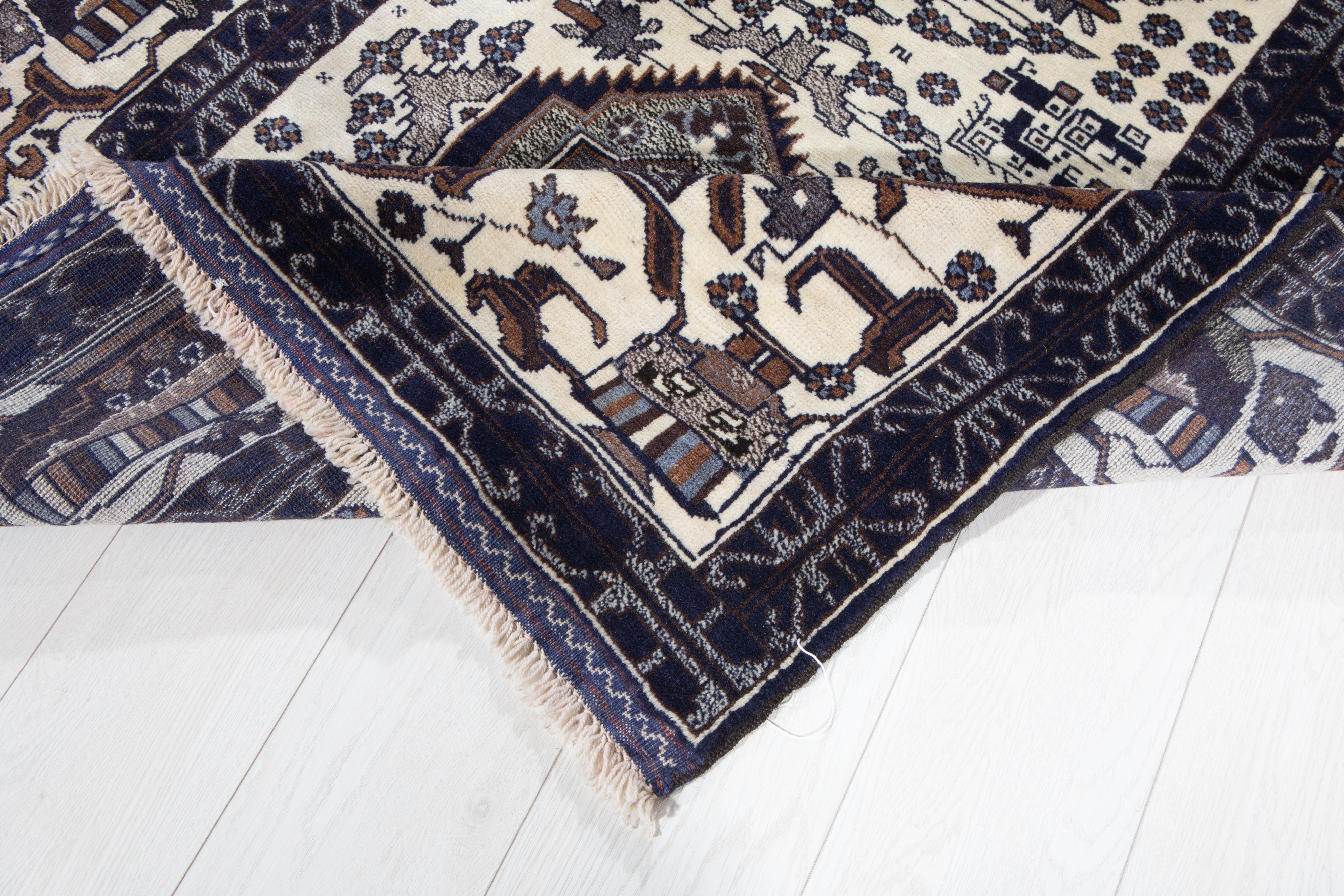 Hand-Knotted Vintage Wool Area Rug – 6' 5" x 3' 11" (194 x 118 cm) - Yasi & Fara