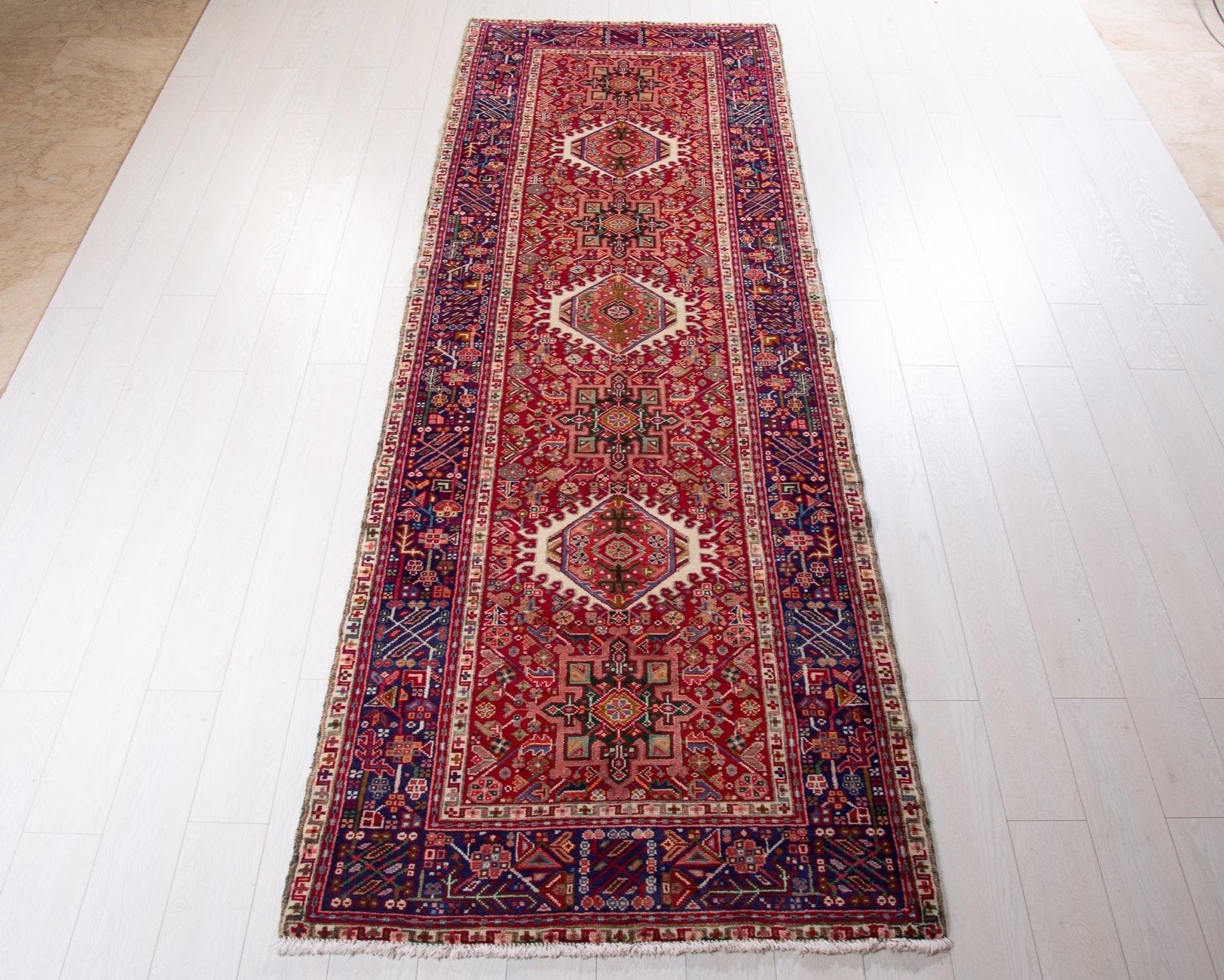 Hand-Knotted Vintage Wool Runner Rug – 10' 7" x 3' 7" (322 x 108 cm) - Yasi & Fara