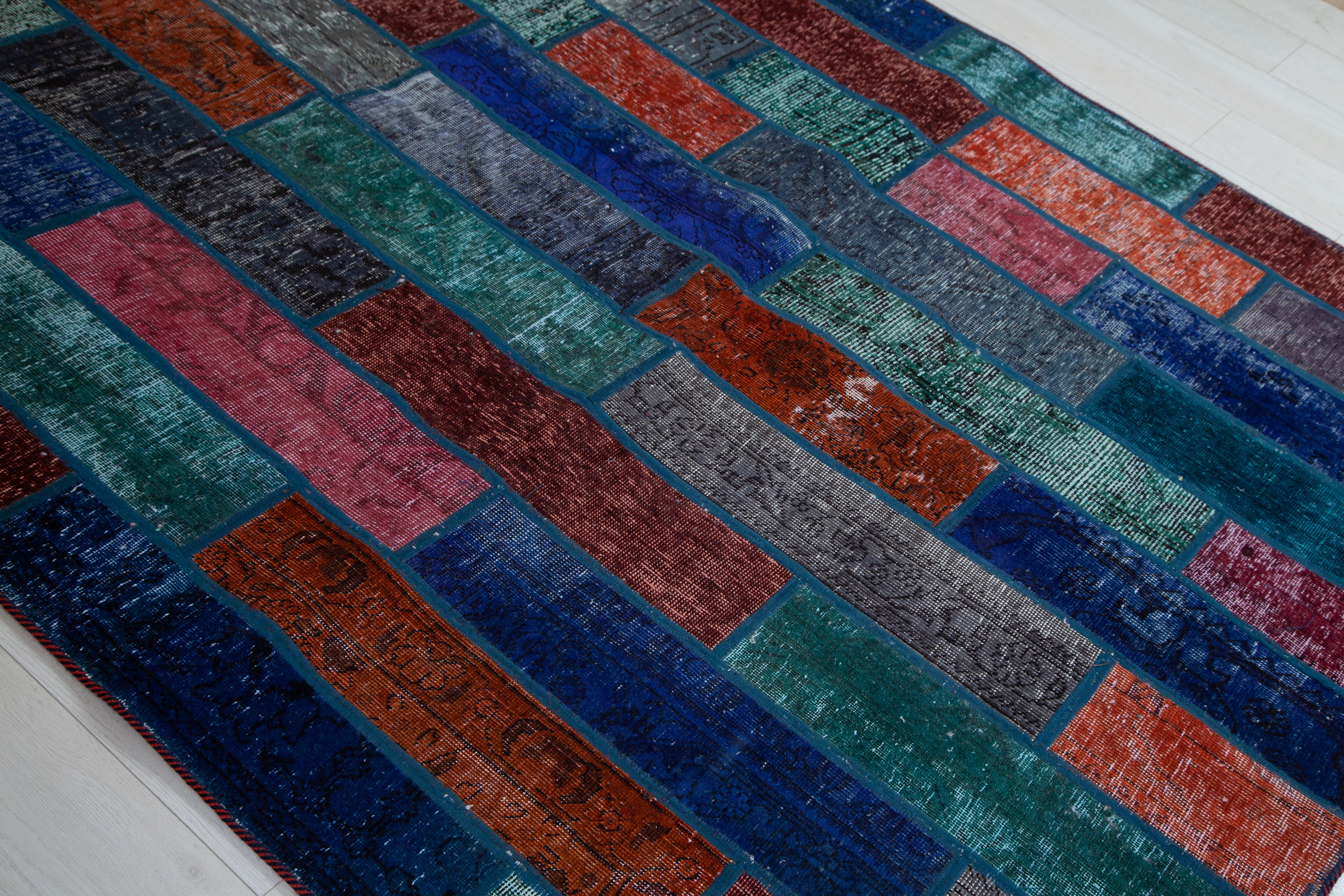 Handmade Overdyed Multi-Color Patchwork Vintage Rug – 6' 4" x 5' 7" (193 x 169 cm) - Yasi & Fara
