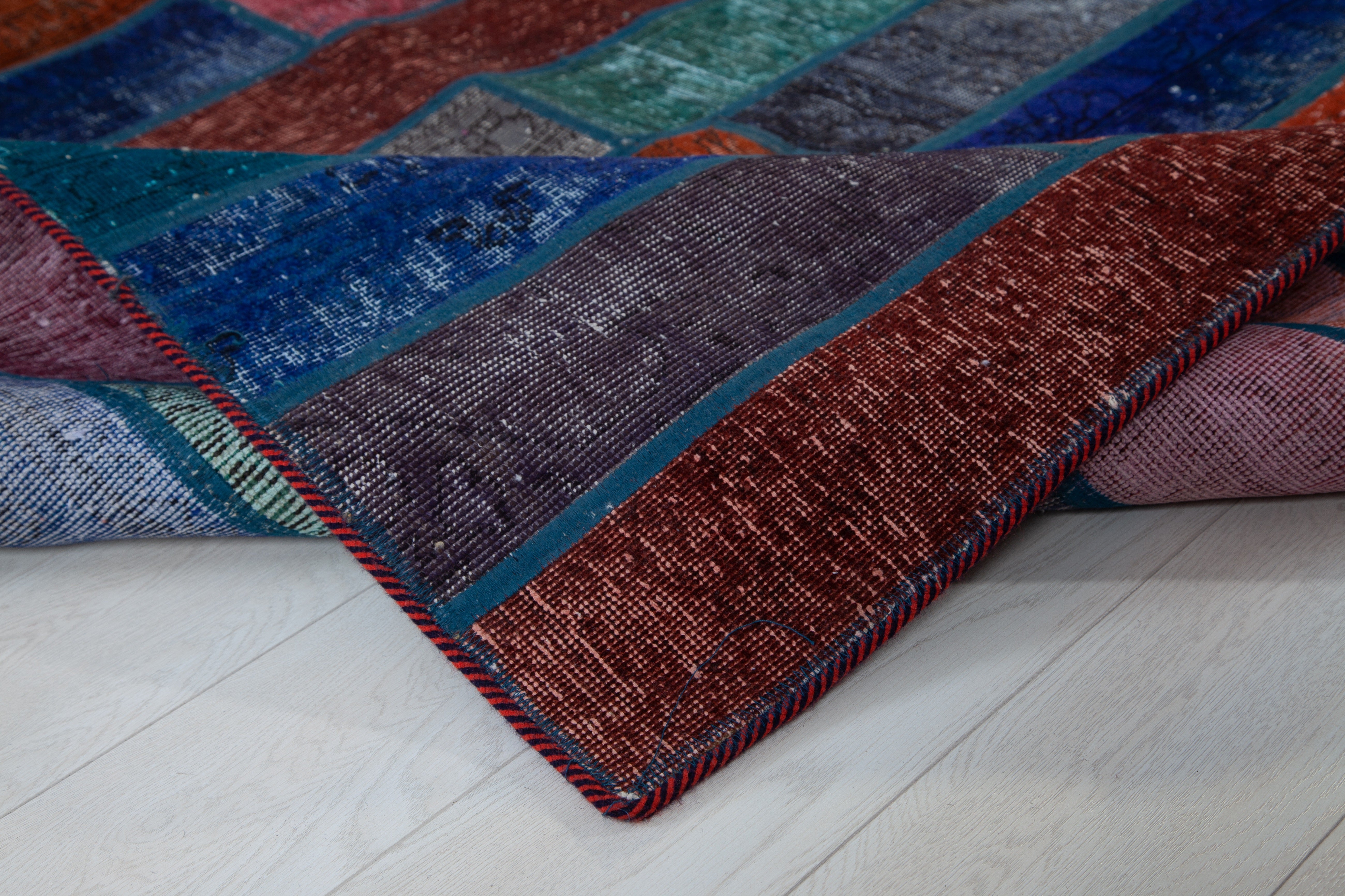 Handmade Overdyed Multi-Color Patchwork Vintage Rug – 6' 4" x 5' 7" (193 x 169 cm) - Yasi & Fara