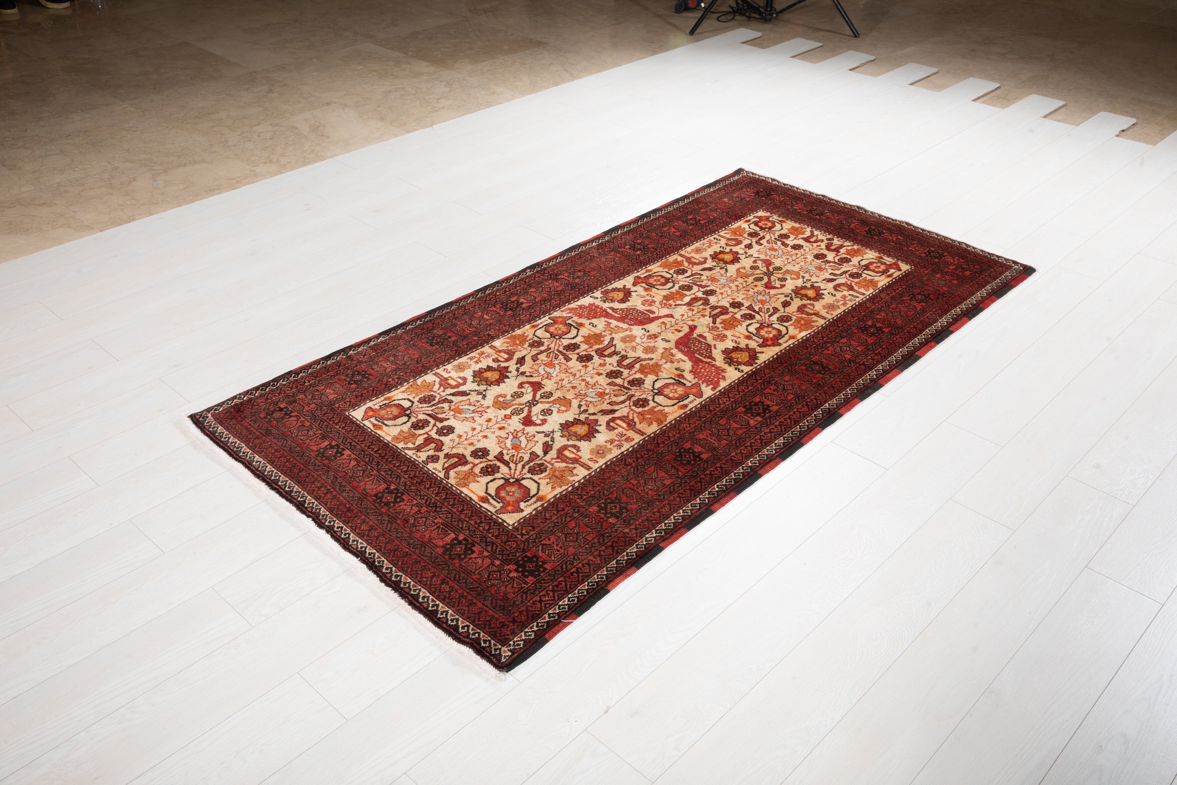 Hand-Knotted Vintage Wool Area Rug – 6' 11" x 3' 5" (212 x 106 cm) - Yasi & Fara