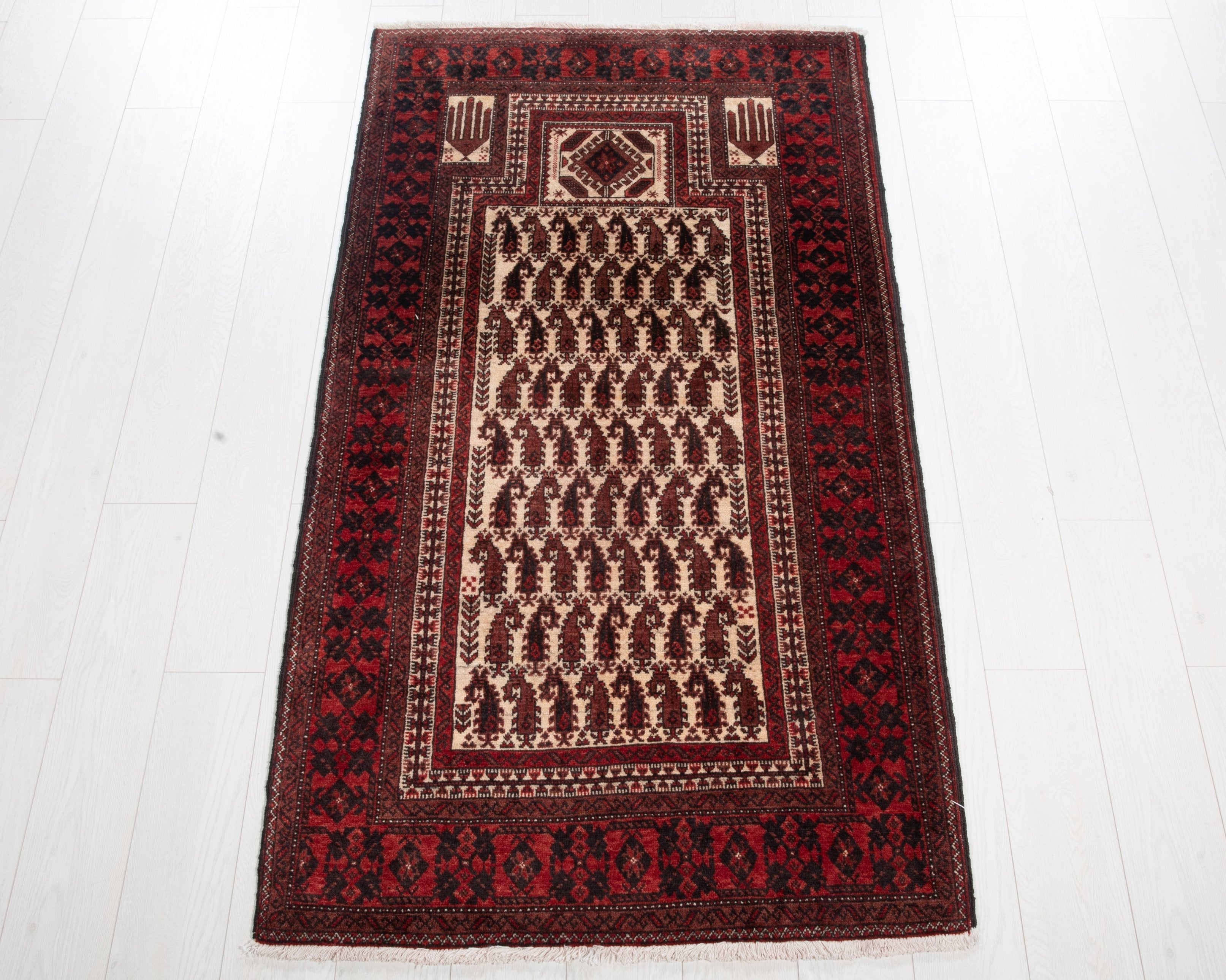 Hand-Knotted Vintage Prayer Wool Area Rug – 6' x 3' 1" (182 x 95 cm) - Yasi & Fara