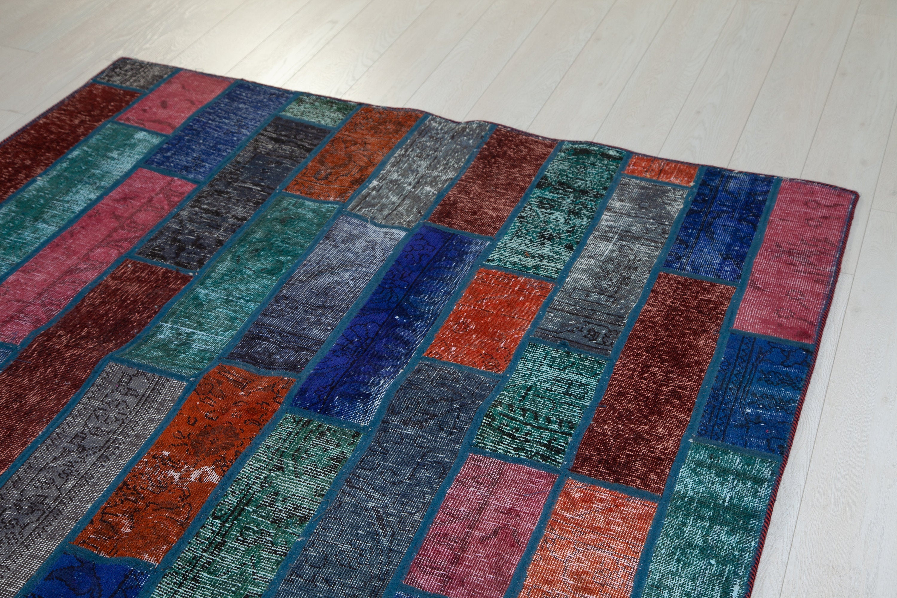 Handmade Overdyed Multi-Color Patchwork Vintage Rug – 6' 4" x 5' 7" (193 x 169 cm) - Yasi & Fara
