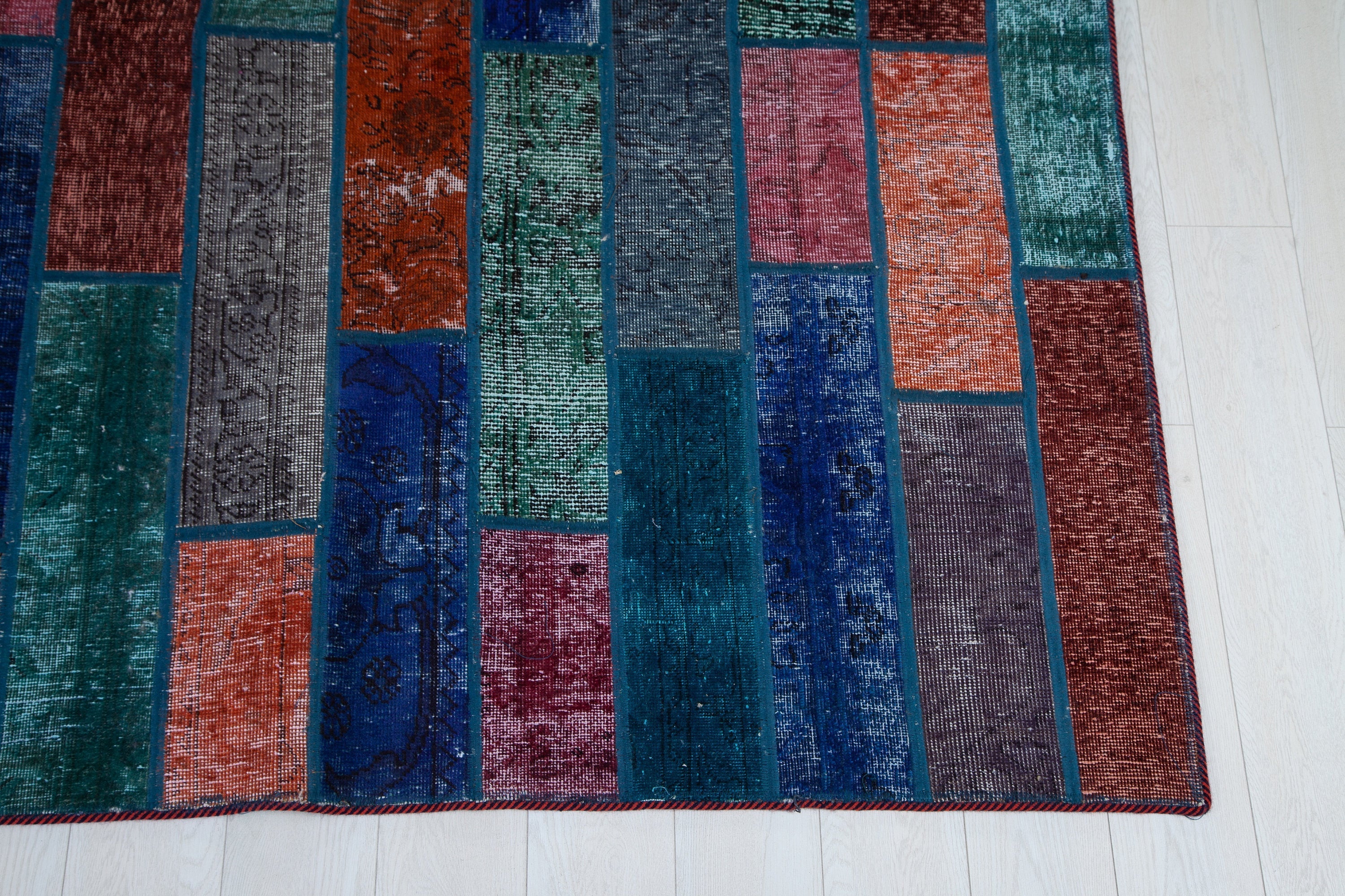 Handmade Overdyed Multi-Color Patchwork Vintage Rug – 6' 4" x 5' 7" (193 x 169 cm) - Yasi & Fara