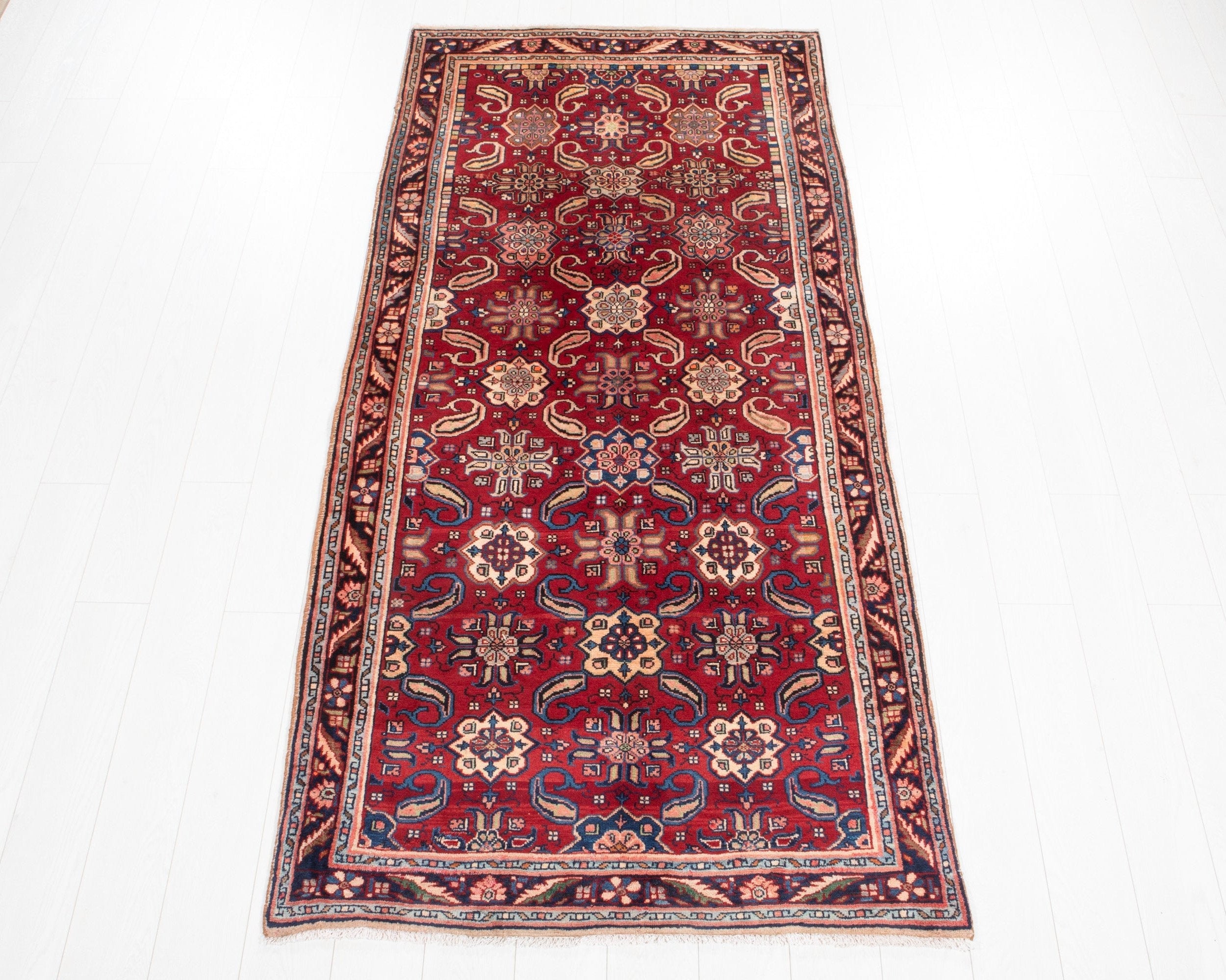 Hand-Knotted Vintage Wool Area Rug – 7' 10" x 3' 9" (238 x 114 cm) - Yasi & Fara