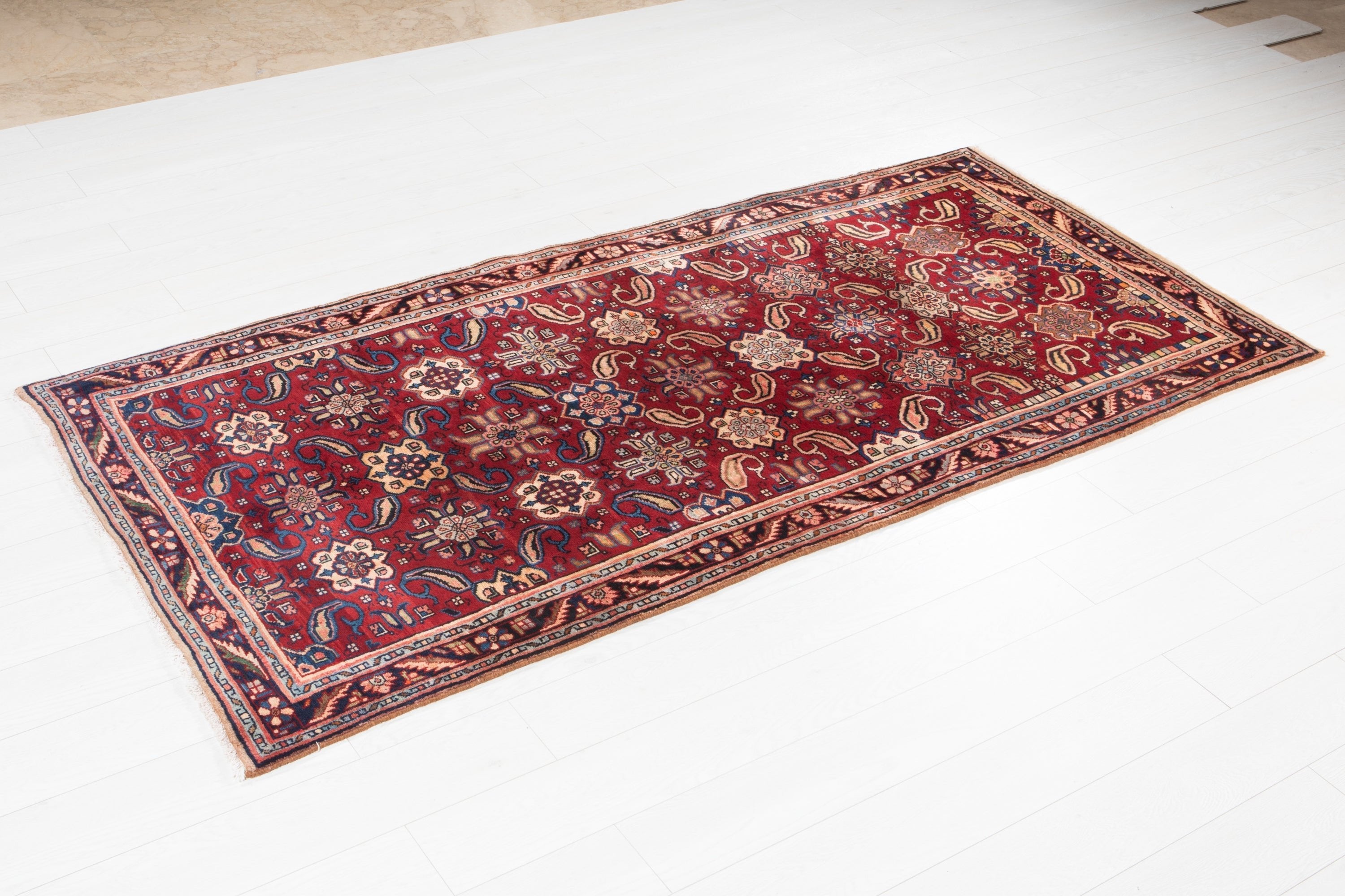 Hand-Knotted Vintage Wool Area Rug – 7' 10" x 3' 9" (238 x 114 cm) - Yasi & Fara
