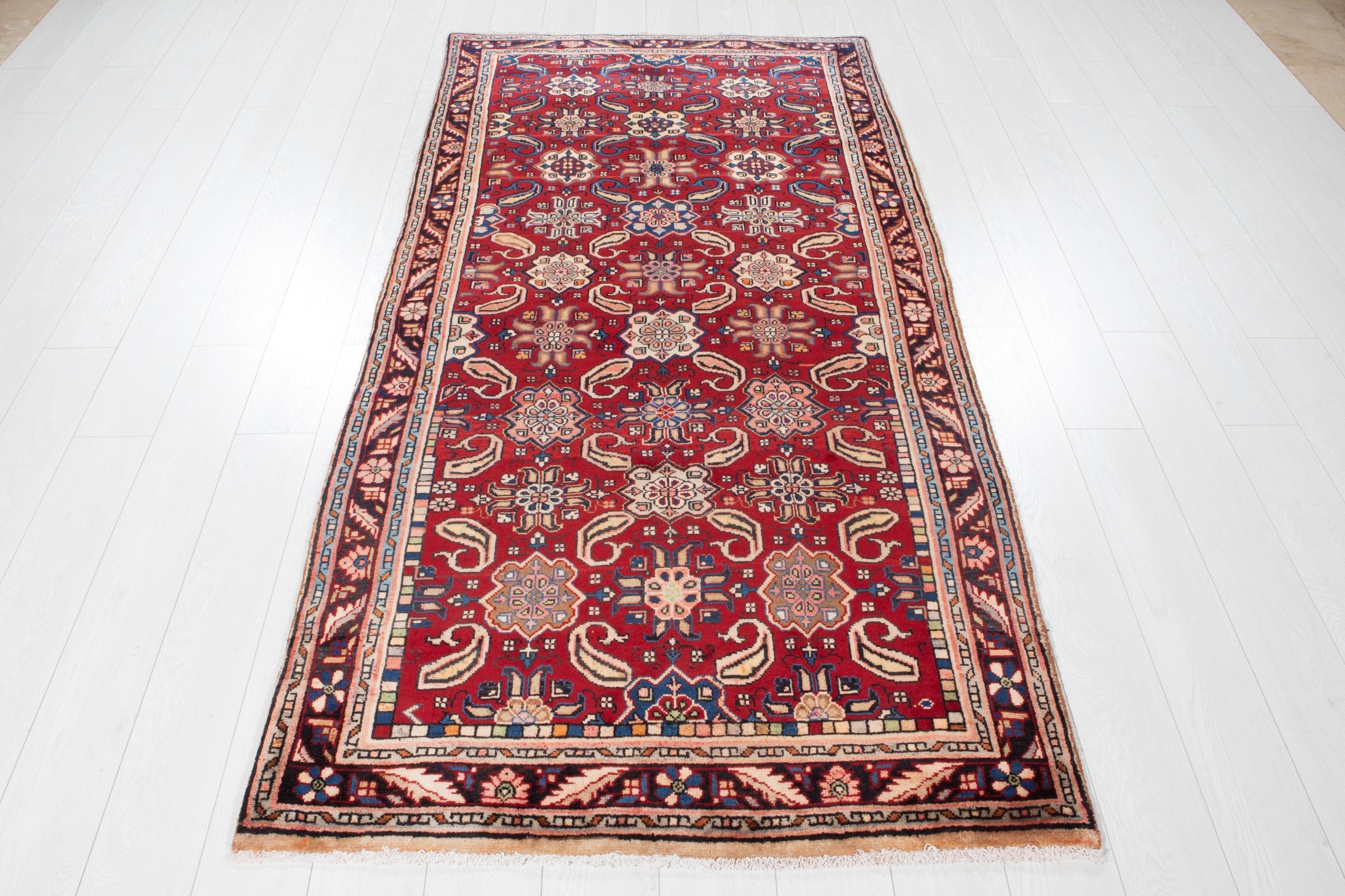 Hand-Knotted Vintage Wool Area Rug – 7' 10" x 3' 9" (238 x 114 cm) - Yasi & Fara