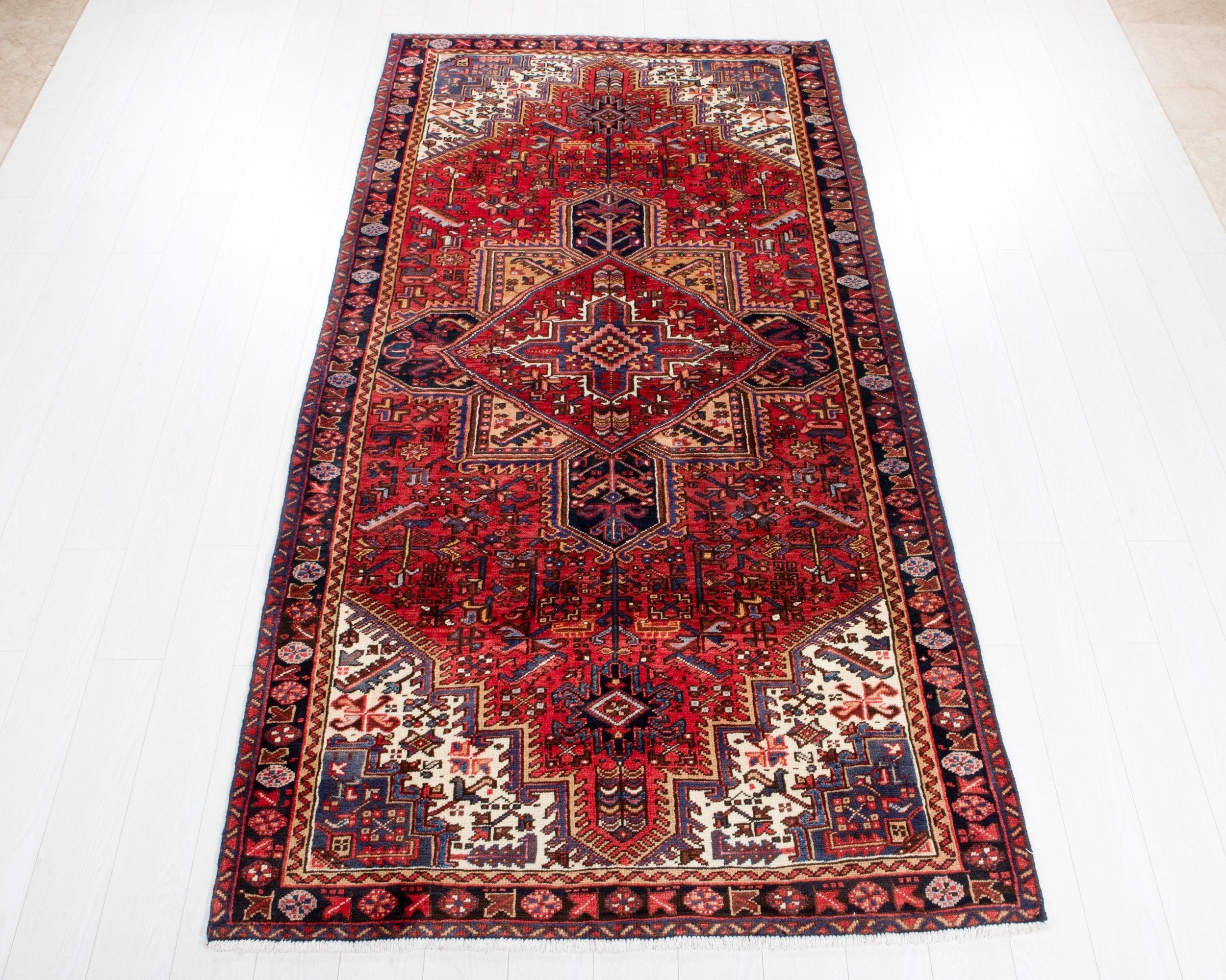 Hand-Knotted Vintage Wool Area Rug – 9' 3" x 4' 9" (281 x 145 cm) - Yasi & Fara