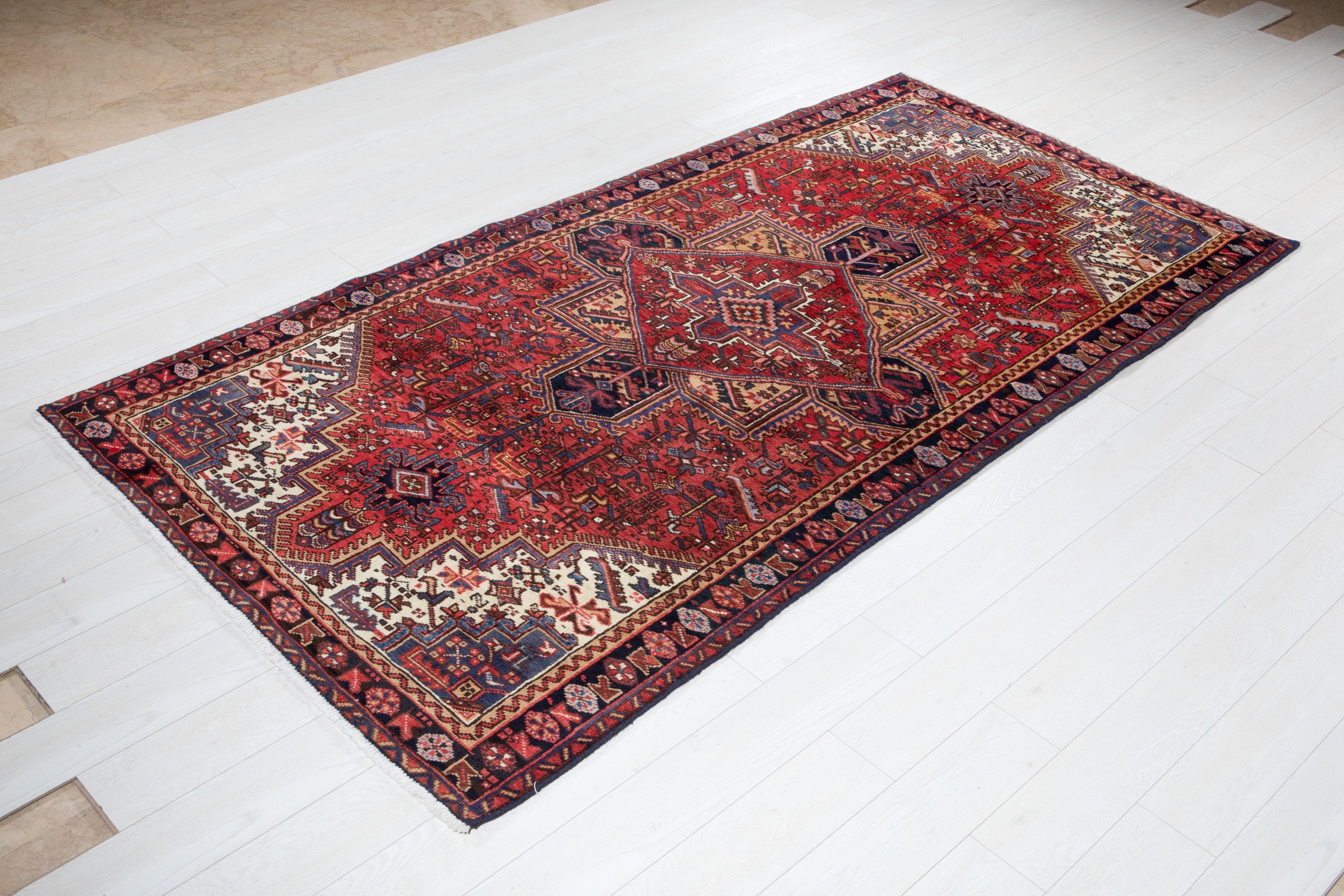 Hand-Knotted Vintage Wool Area Rug – 9' 3" x 4' 9" (281 x 145 cm) - Yasi & Fara