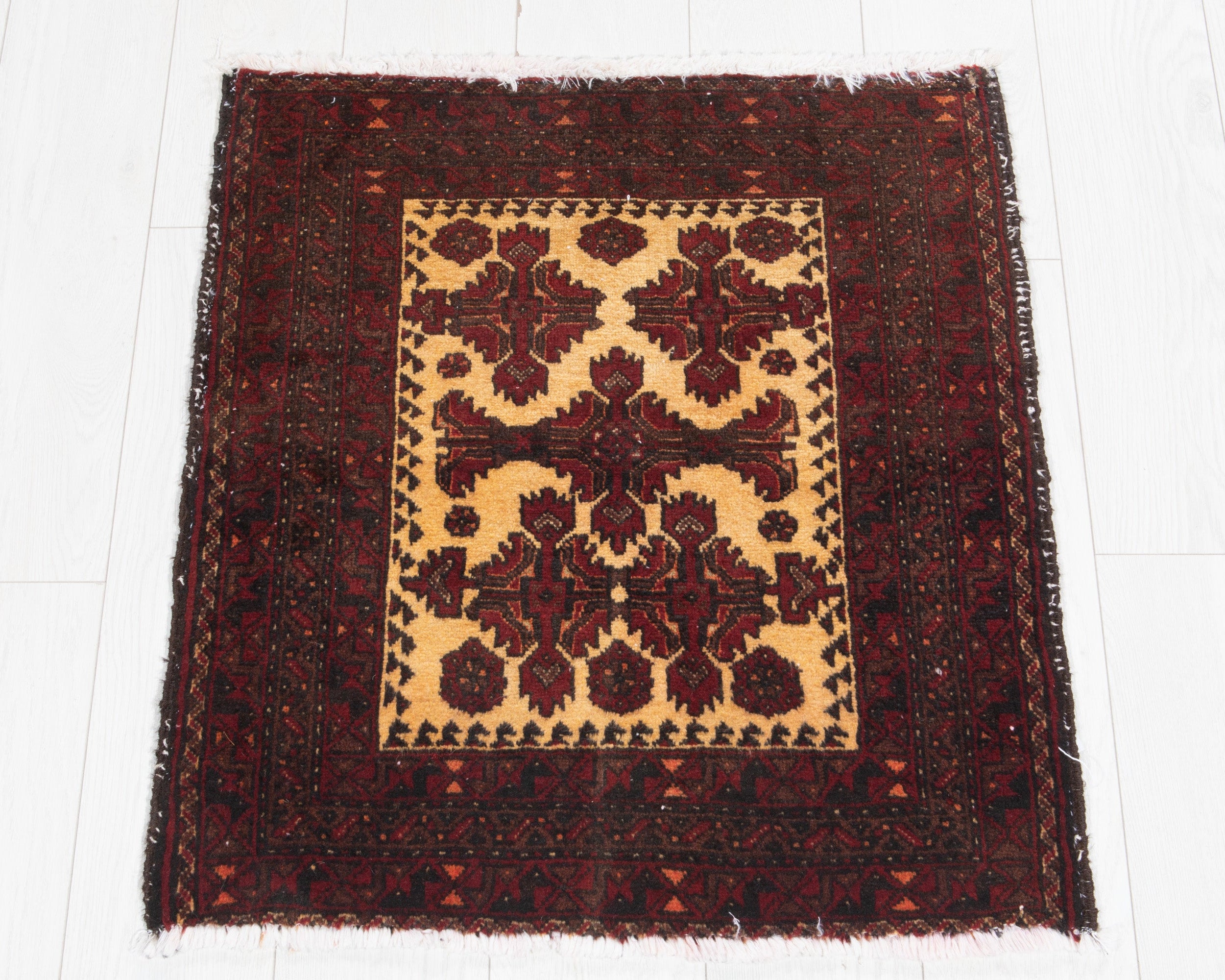 Vintage Small Baluch Tribal Wool Rug, Yellow & Red, 2x2 – 2' 4" x 2' 2" (71 x 65 cm)
