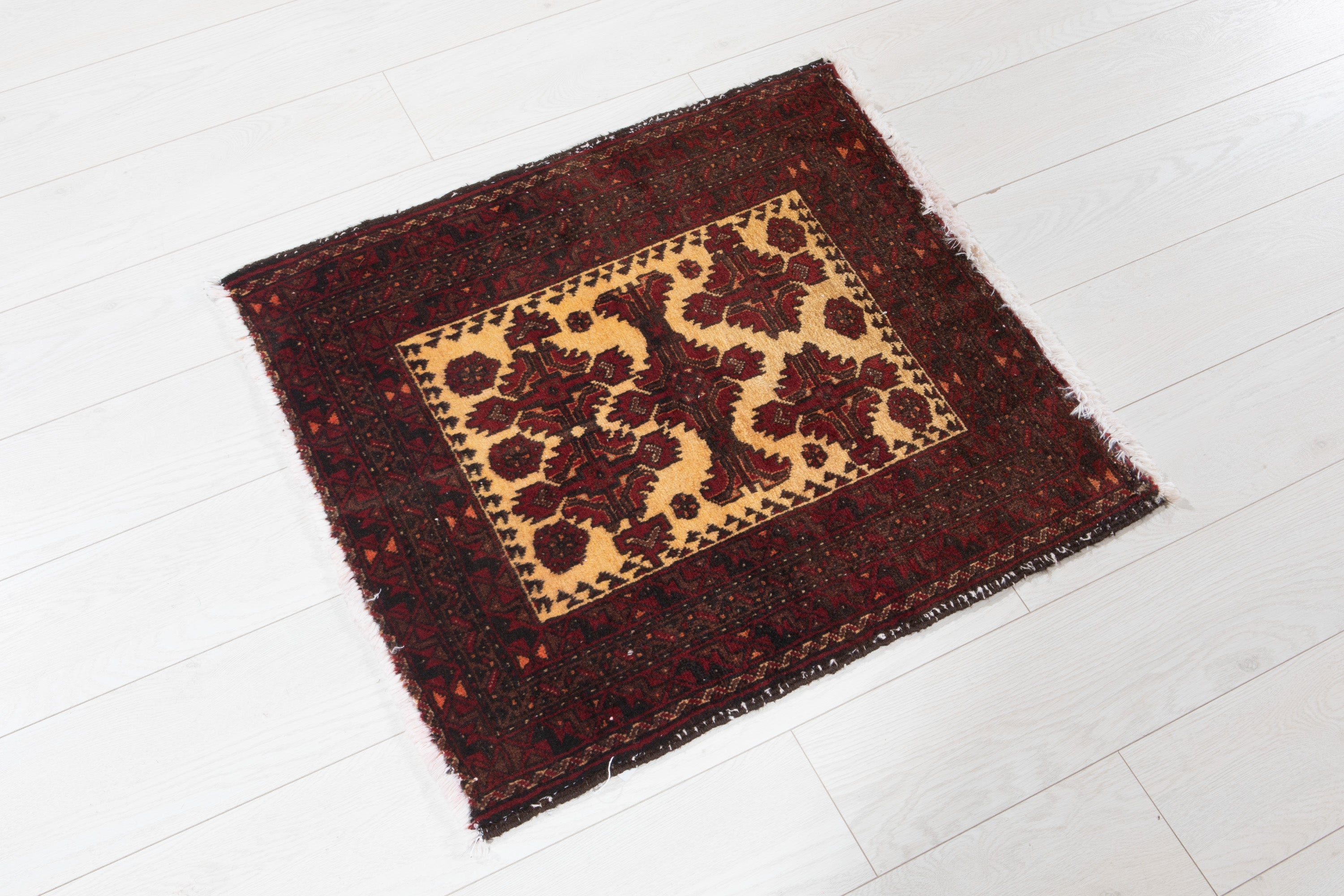 Vintage Small Baluch Tribal Wool Rug, Yellow & Red, 2x2 – 2' 4" x 2' 2" (71 x 65 cm)