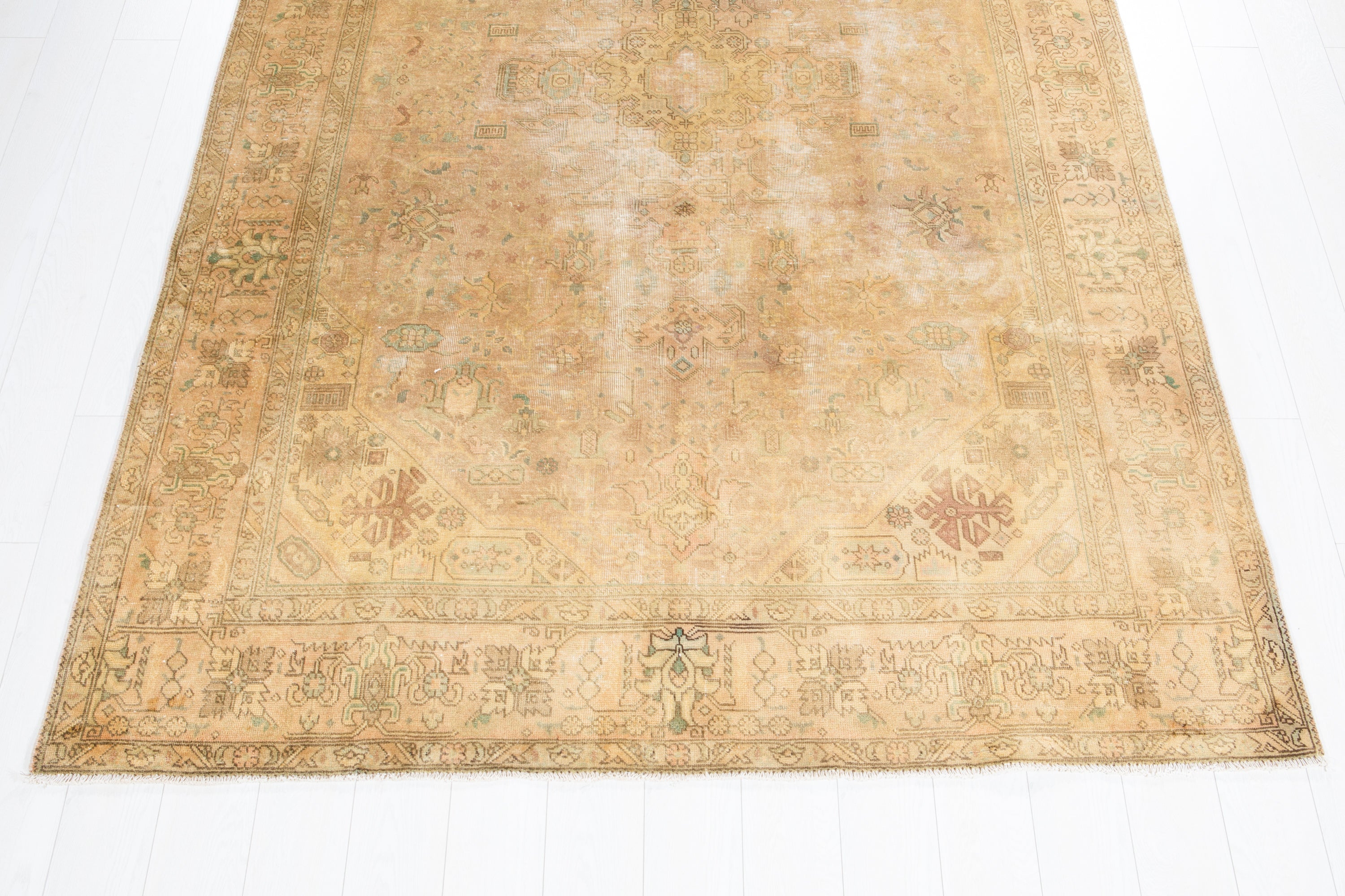 Hand-Knotted Vintage Large Wool Area Rug Faded – 9' 8" x 6' 4" (294 x 194 cm) - Yasi & Fara