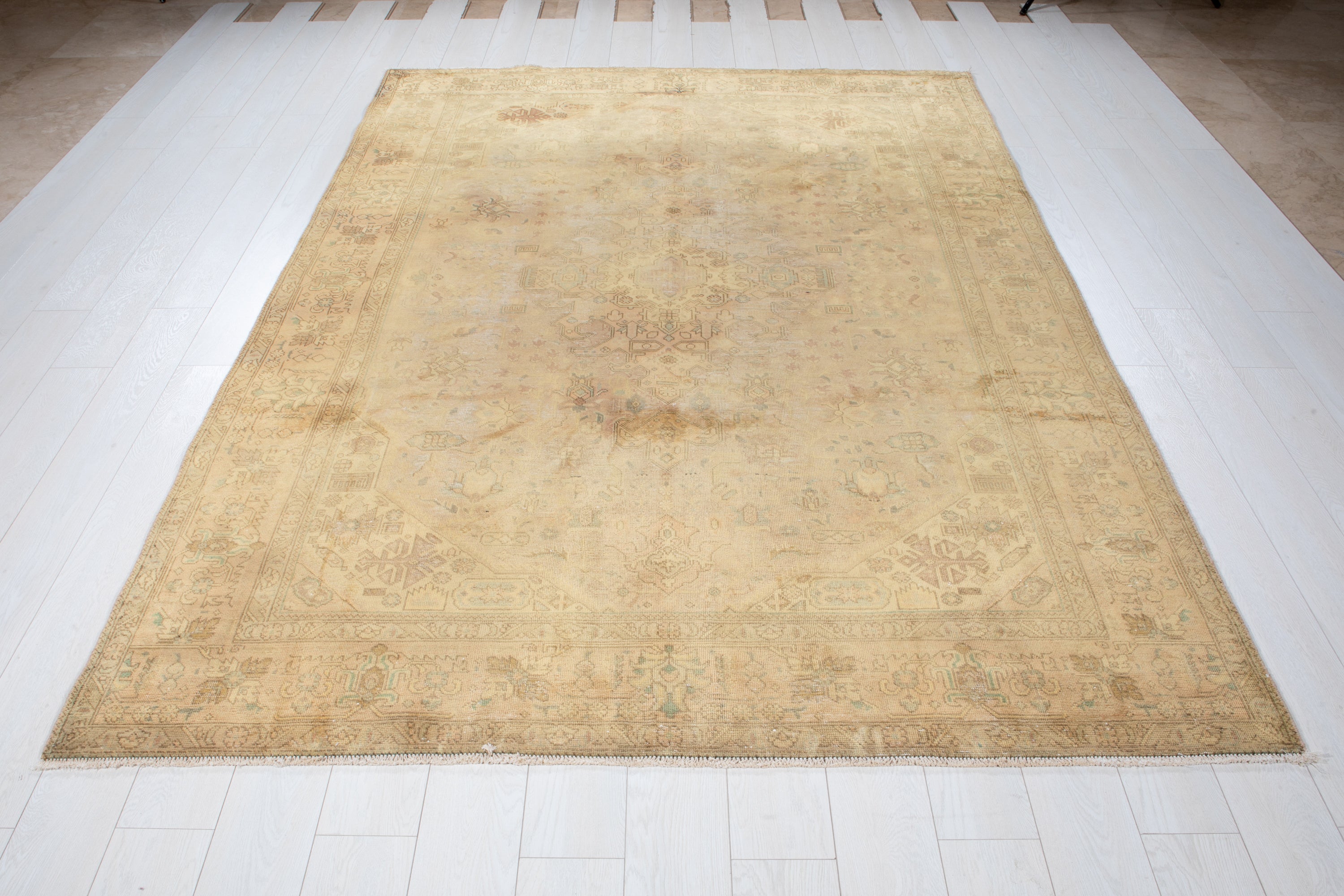 Hand-Knotted Vintage Large Wool Area Rug Faded – 9' 8" x 6' 4" (294 x 194 cm) - Yasi & Fara
