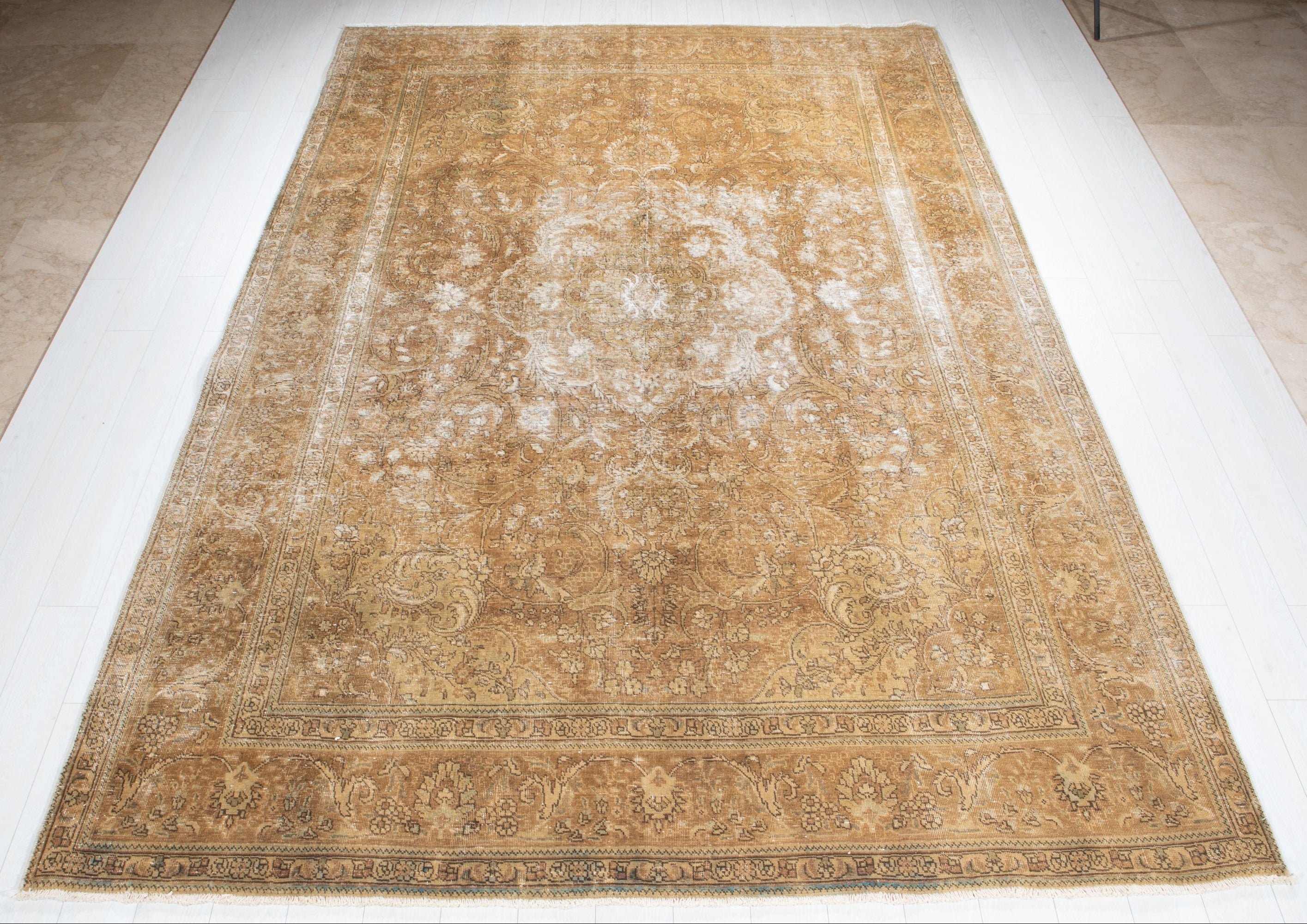 Hand-Knotted Vintage Large Wool Area Rug Faded – 11' 5" x 7' 10" (349 x 240 cm) - Yasi & Fara