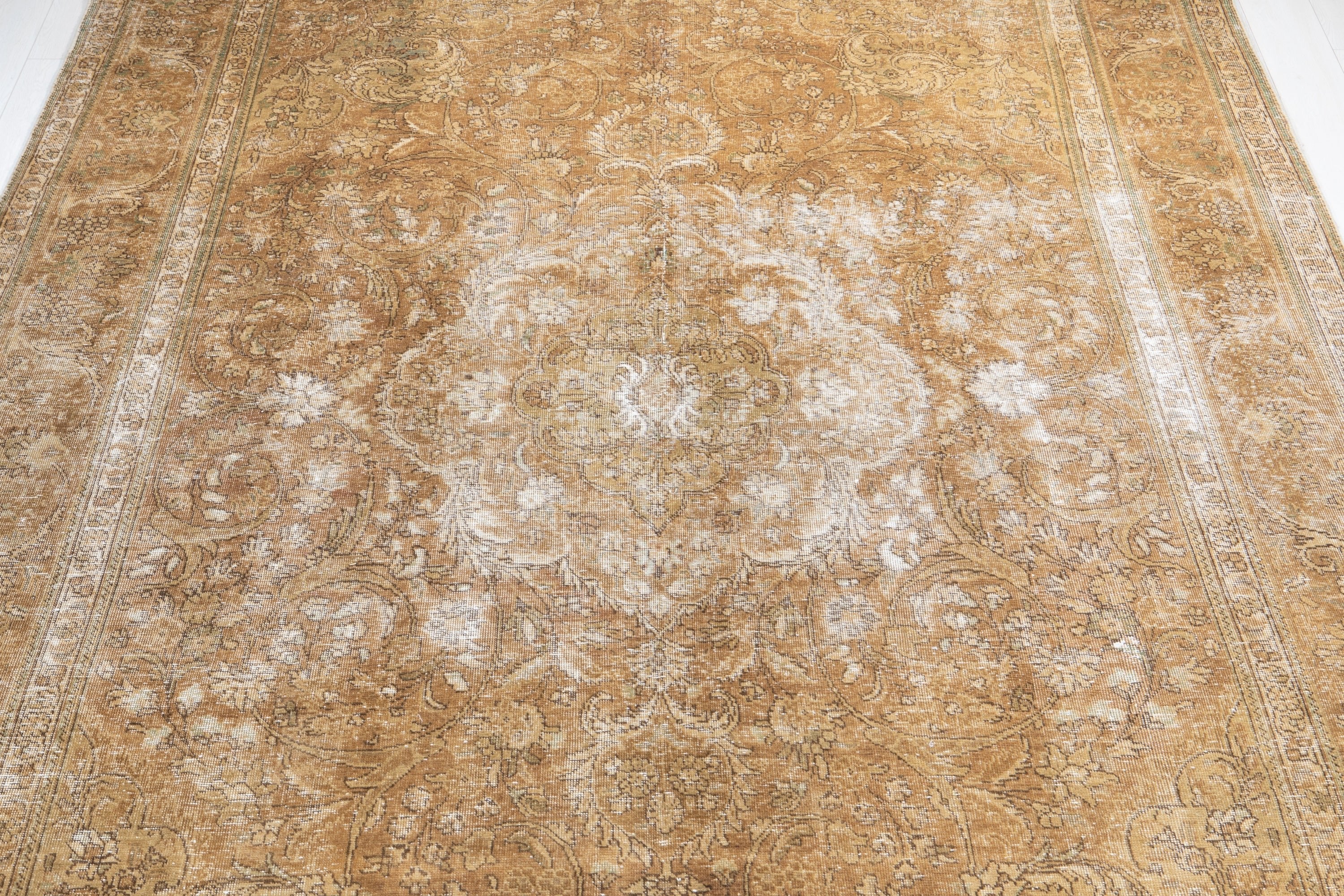 Hand-Knotted Vintage Large Wool Area Rug Faded – 11' 5" x 7' 10" (349 x 240 cm) - Yasi & Fara