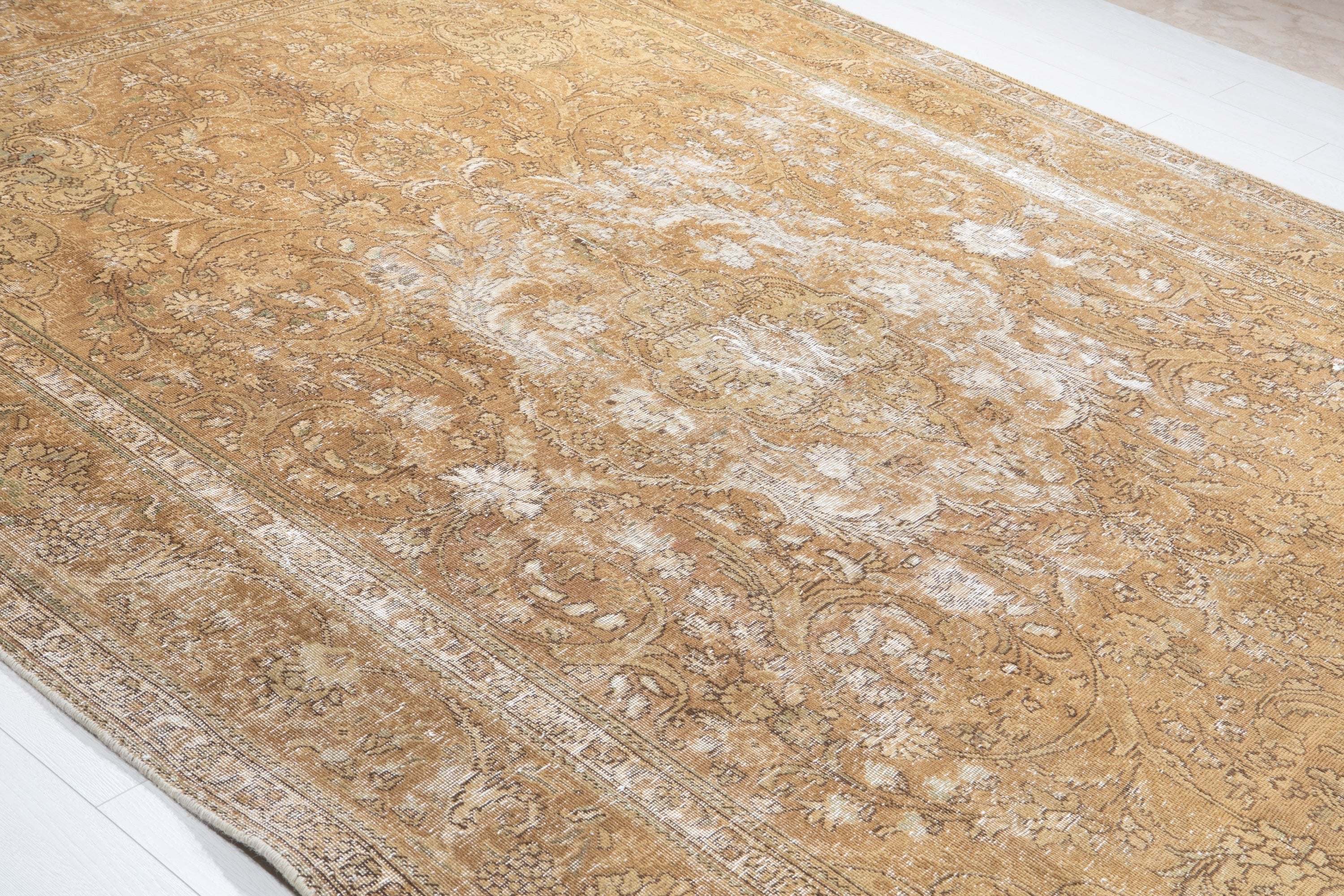 Hand-Knotted Vintage Large Wool Area Rug Faded – 11' 5" x 7' 10" (349 x 240 cm) - Yasi & Fara