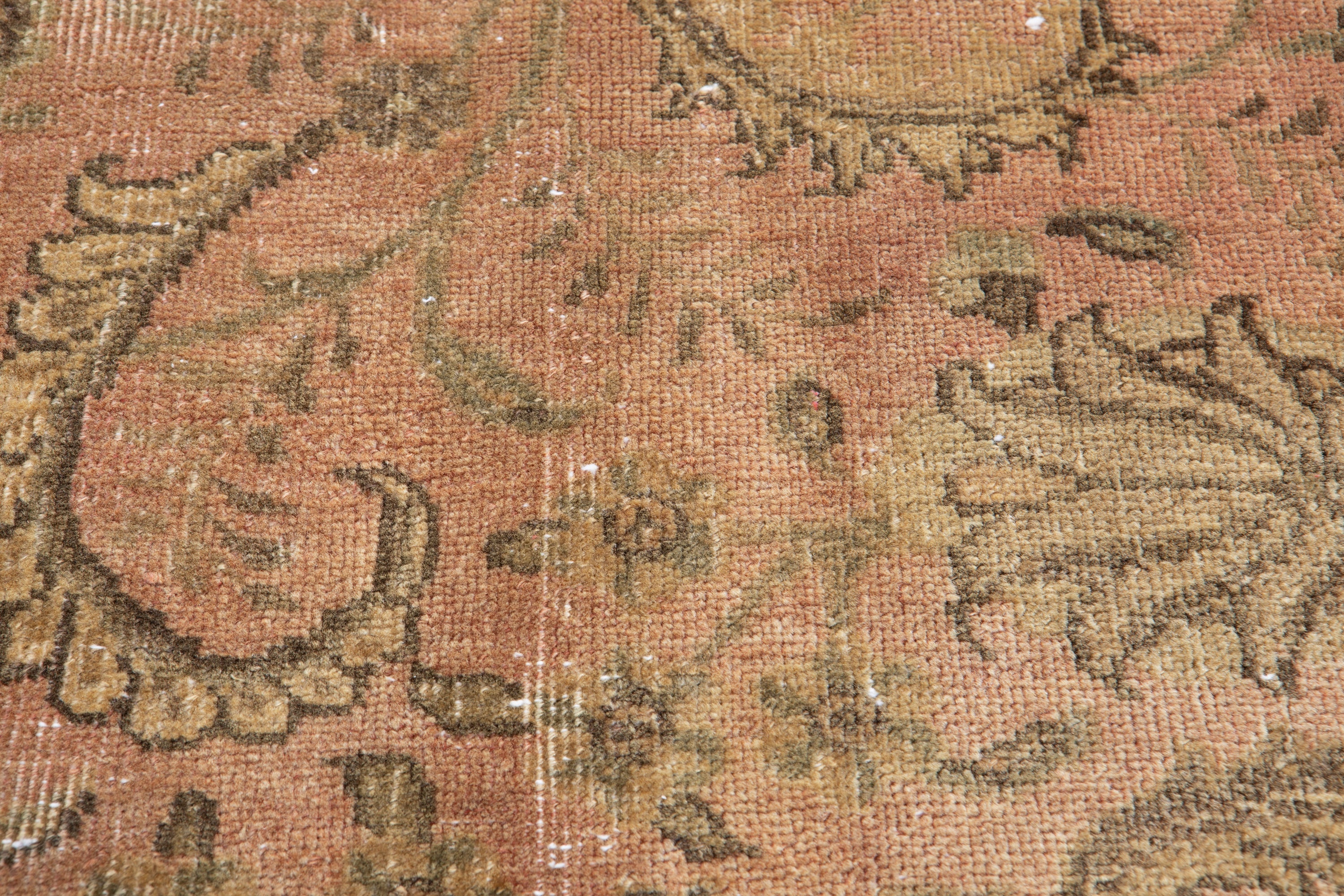 Antique Distressed Tabriz Floral Wool Rug, Faded Peach, 4x8 – 8' 0" x 4' 4" (245 x 133 cm)
