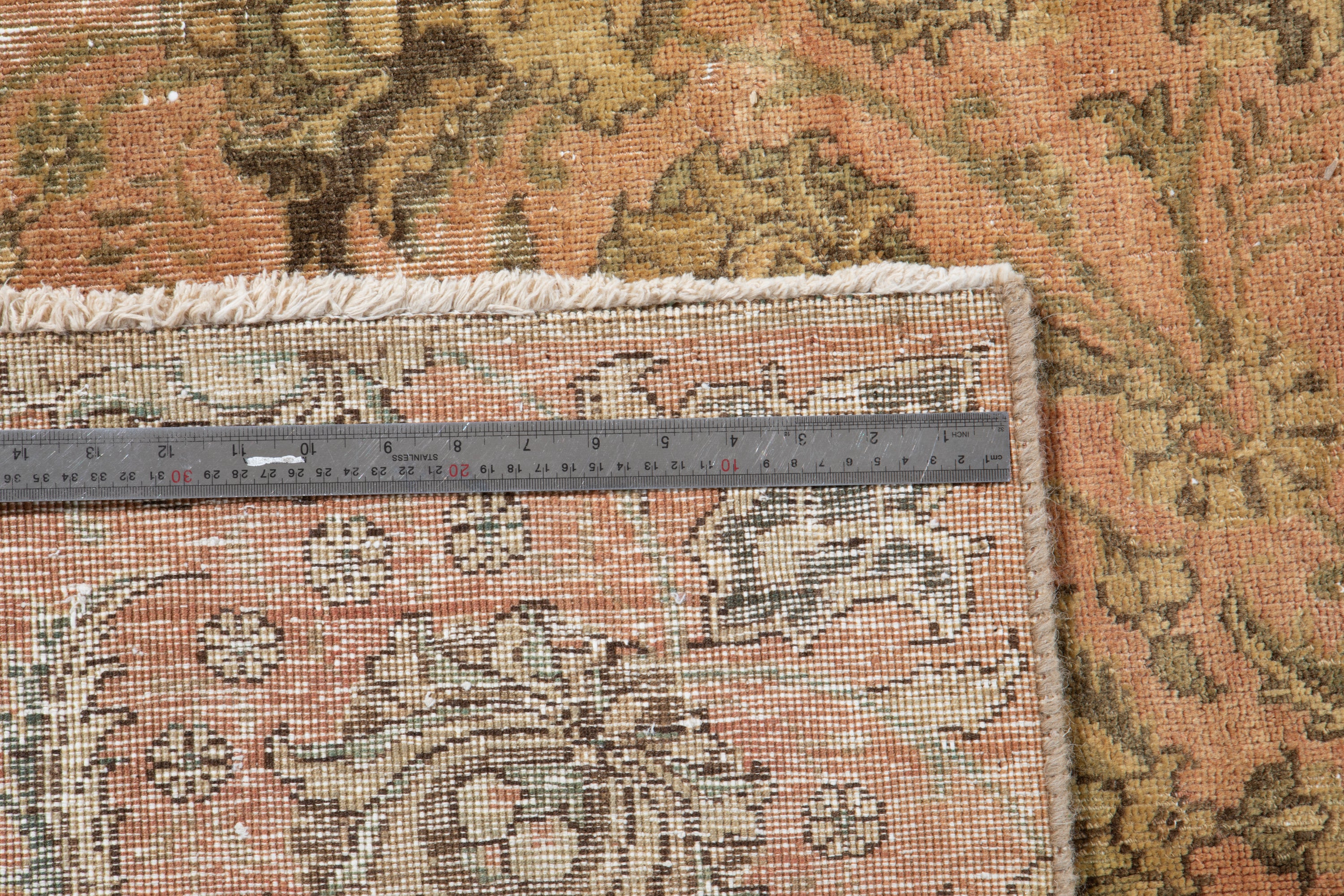Antique Distressed Tabriz Floral Wool Rug, Faded Peach, 4x8 – 8' 0" x 4' 4" (245 x 133 cm)