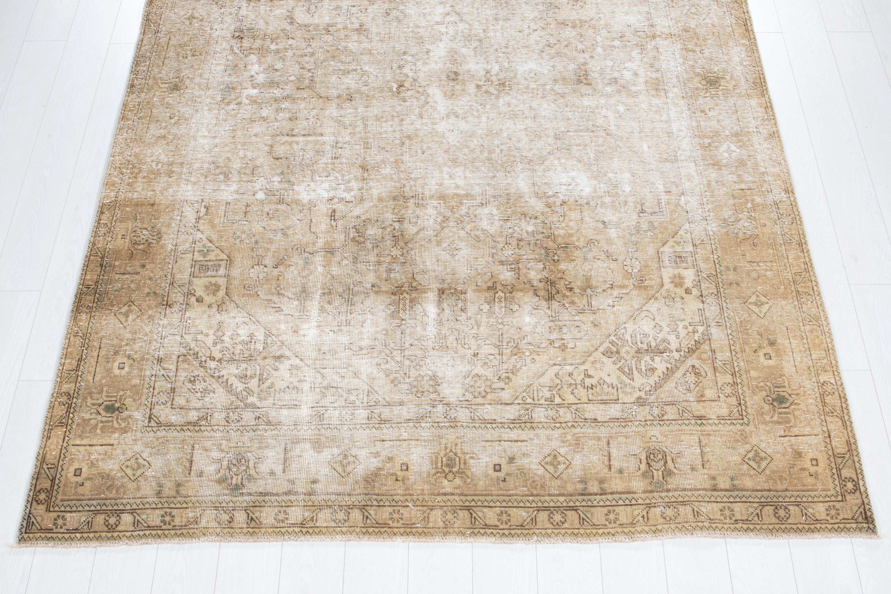 Hand-Knotted Vintage Large Wool Area Rug Faded – 9' 5" x 6' 6" (287 x 199 cm) - Yasi & Fara