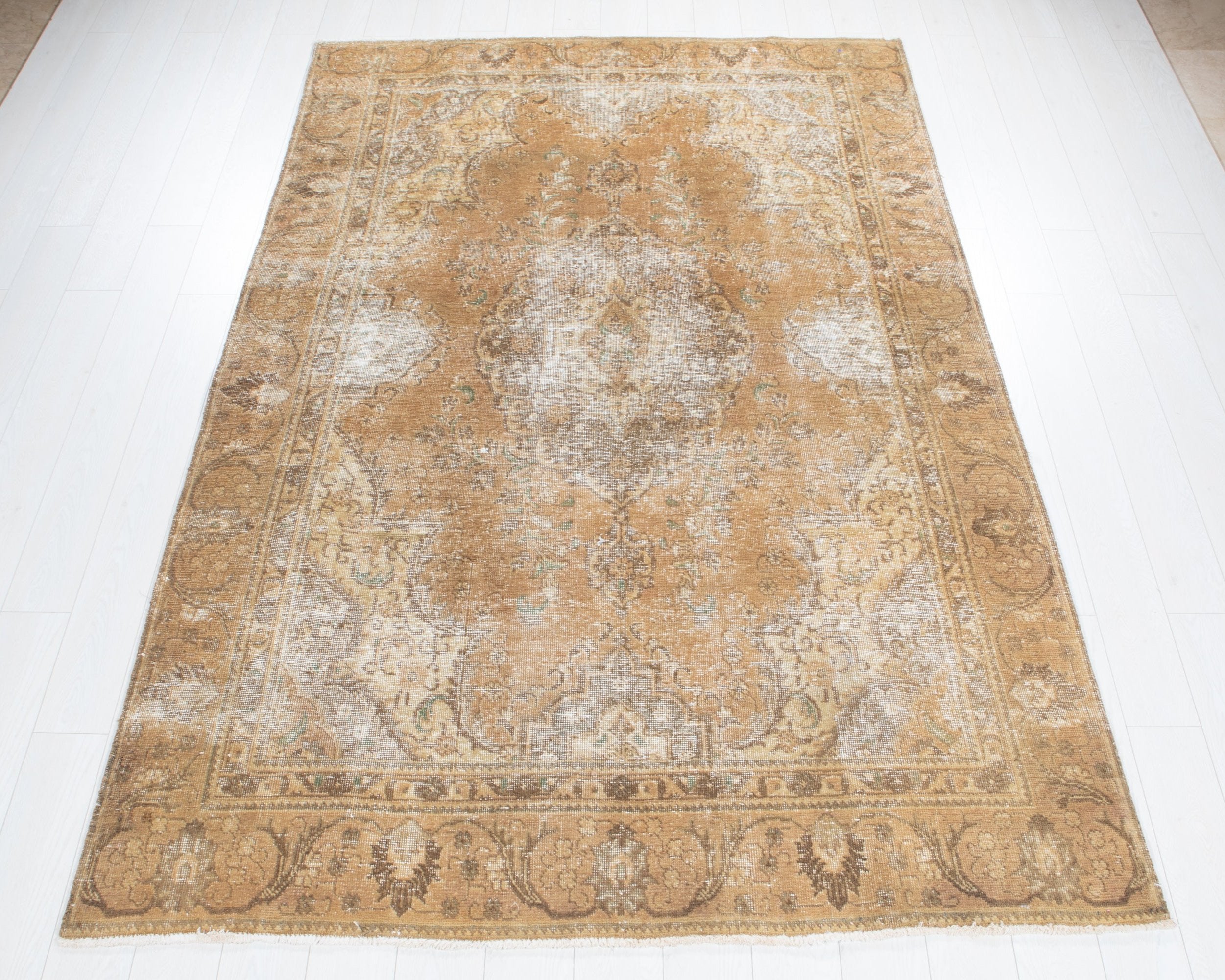 Hand-Knotted Vintage Large Wool Area Rug Faded – 9' 1" x 5' 11" (278 x 181 cm) - Yasi & Fara