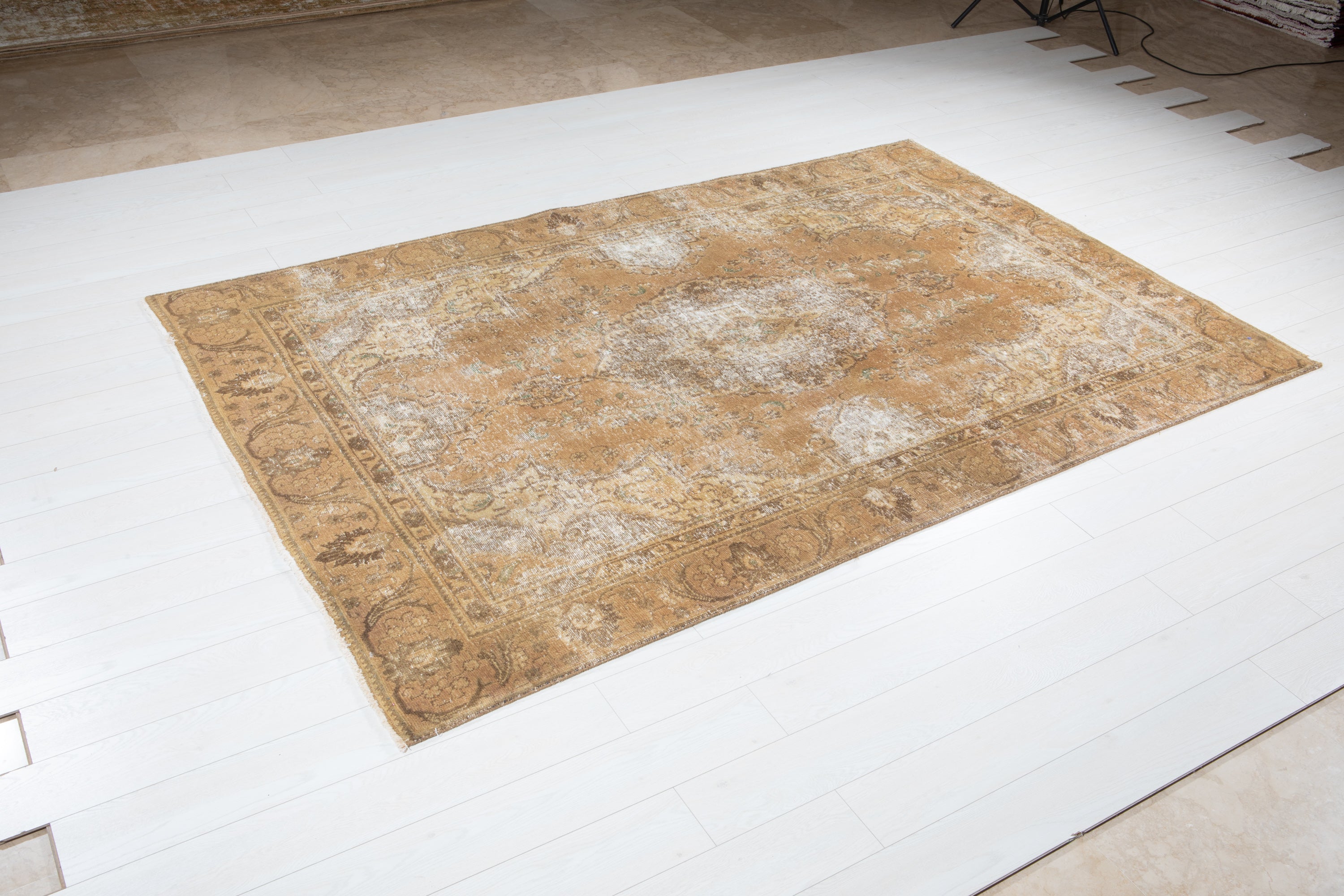 Hand-Knotted Vintage Large Wool Area Rug Faded – 9' 1" x 5' 11" (278 x 181 cm) - Yasi & Fara