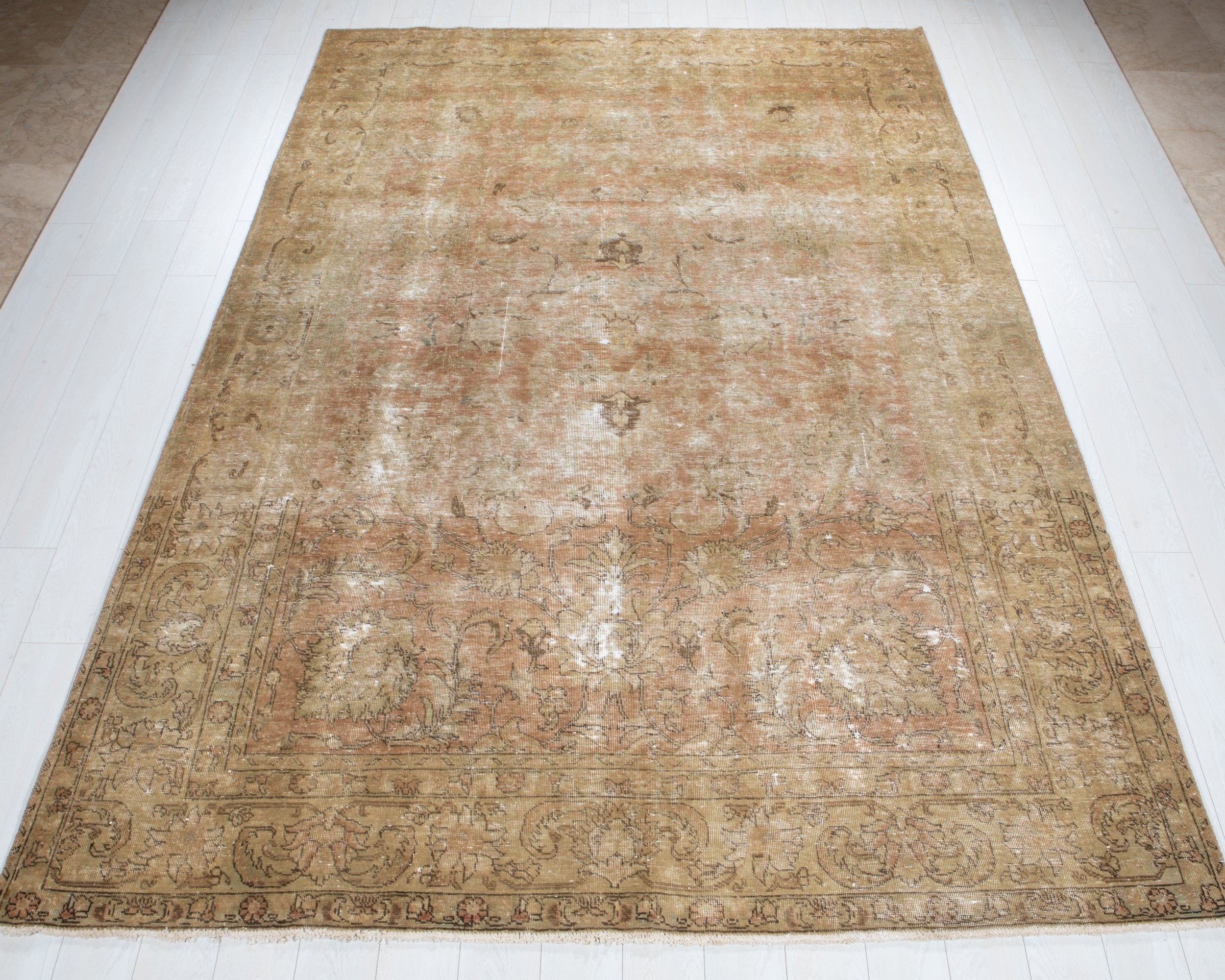 Hand-Knotted Vintage Large Wool Area Rug Faded – 10' 6" x 7' 3" (320 x 222 cm) - Yasi & Fara