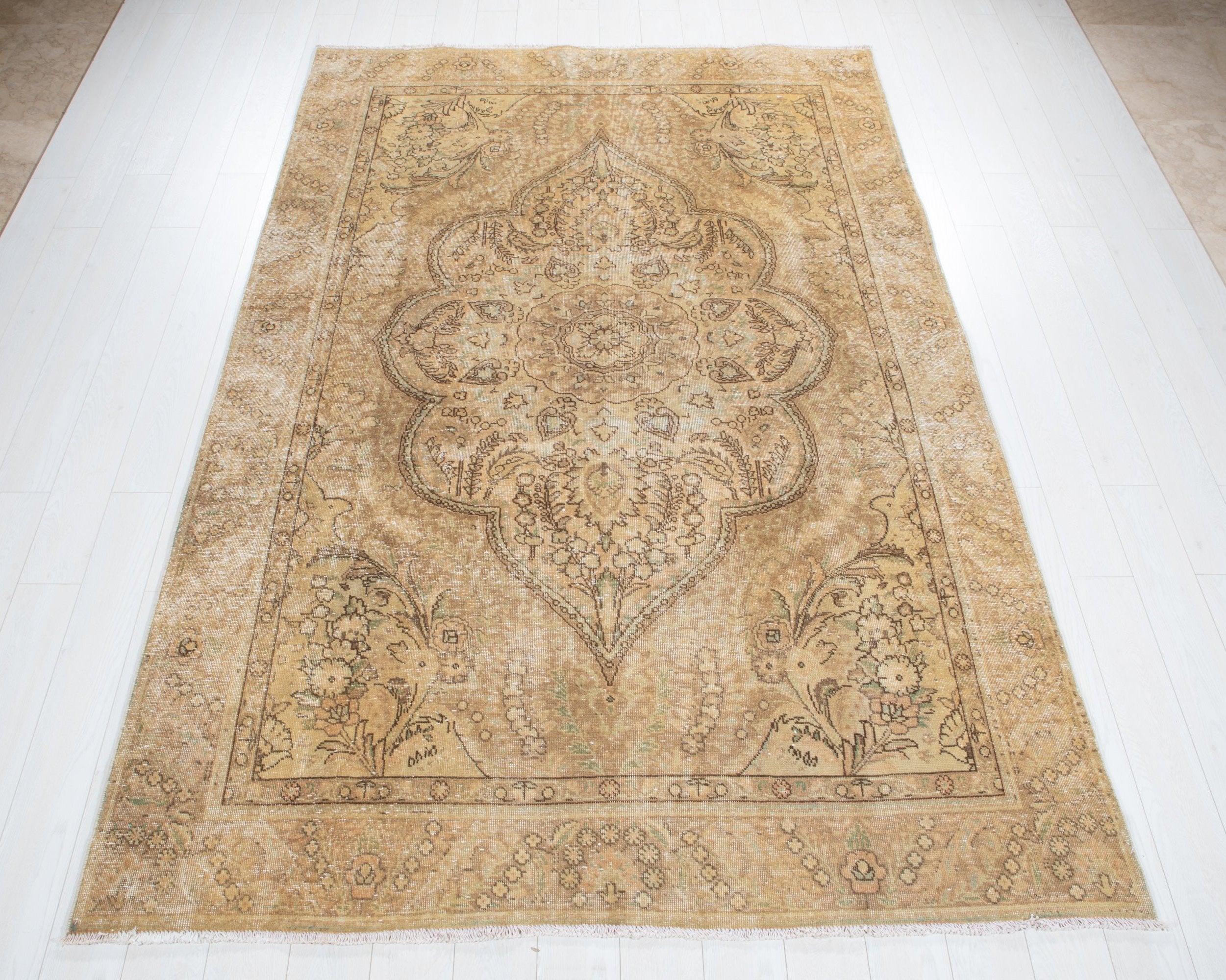 Hand-Knotted Vintage Large Wool Area Rug Faded – 9' 5" x 6' 3" (288 x 192 cm) - Yasi & Fara