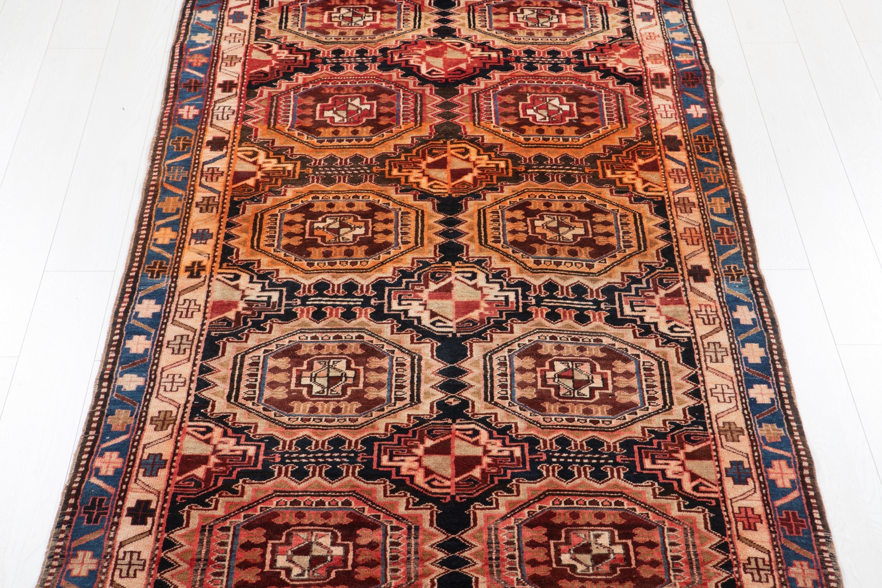 Hand-Knotted Vintage Wool Runner Rug – 14' x 4' 4" (427 x 133 cm) - Yasi & Fara