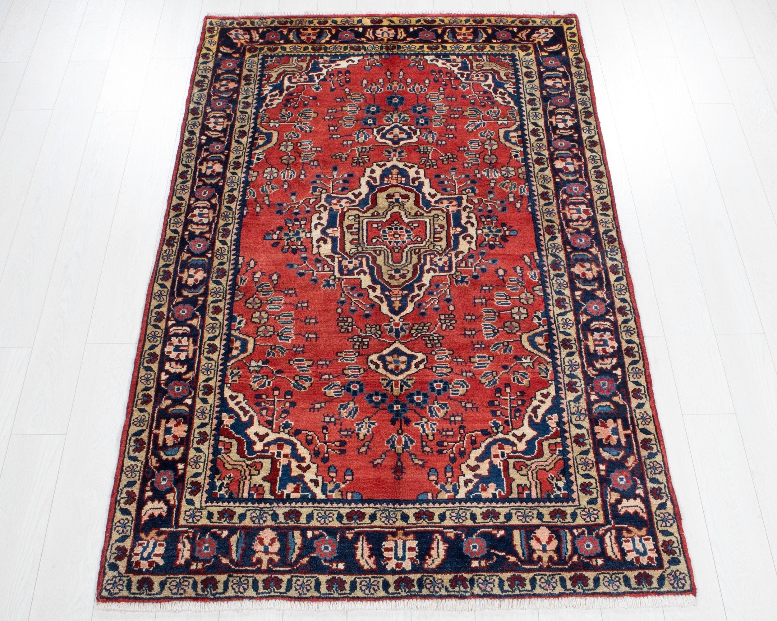 Hand-Knotted Vintage Wool Area Rug – 7' 1" x 4' 6" (217 x 138 cm) - Yasi & Fara