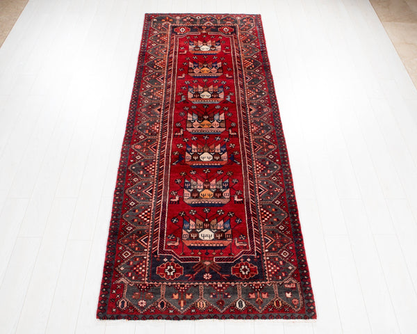 9' 6" x 3' 7" Excellent Hand-Knotted Vintage Red Soft Tribal Runner Rug - Yasi & Fara 