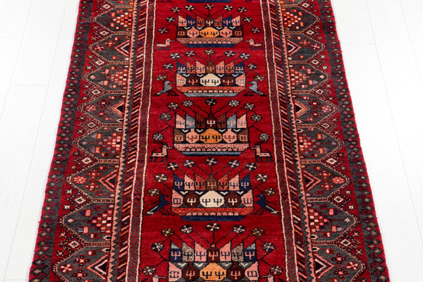 9' 6" x 3' 7" Excellent Hand-Knotted Vintage Red Soft Tribal Runner Rug - Yasi & Fara 