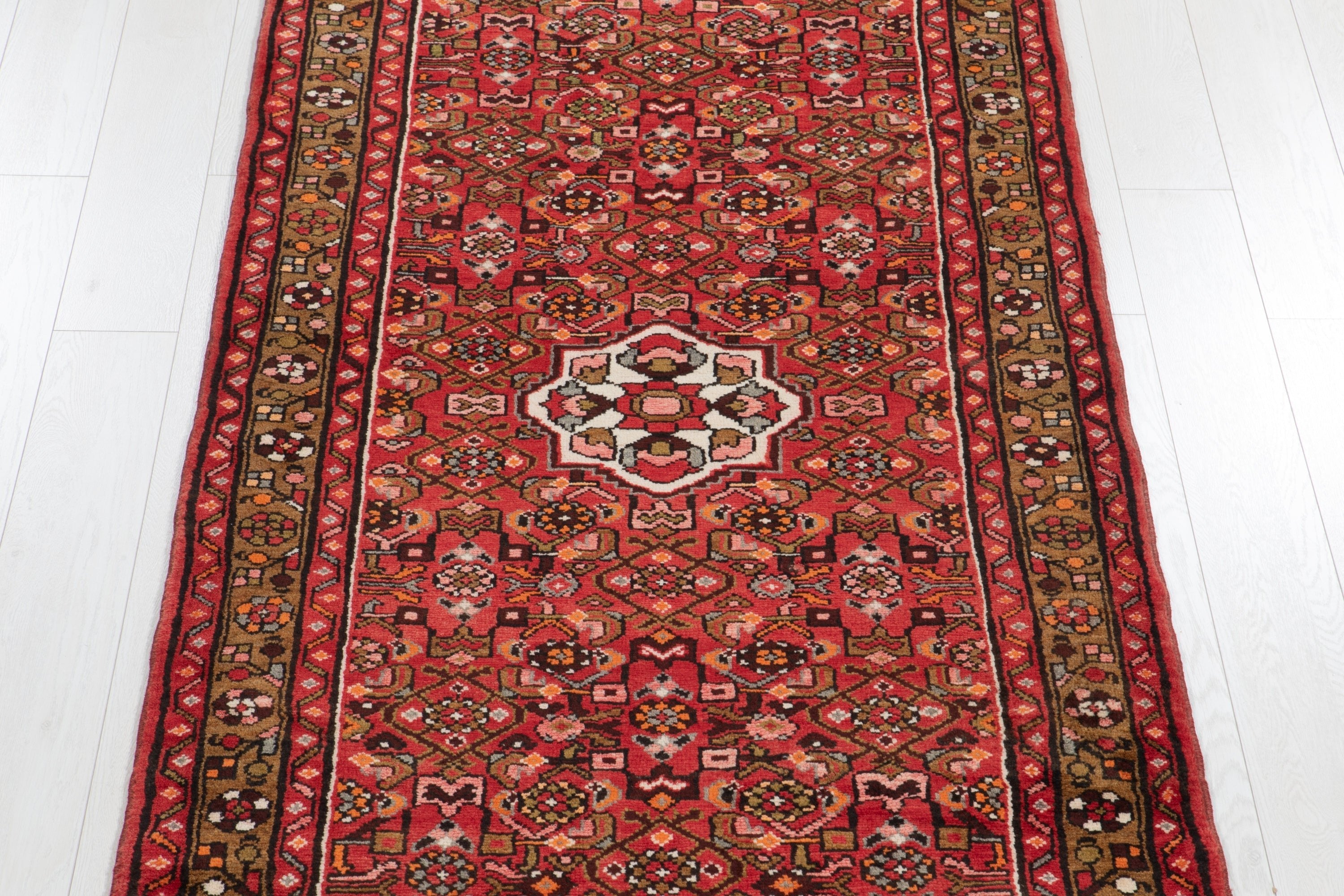 Hand-Knotted Vintage Wool Area Rug – 10' 7" x 3' 7" (323 x 109 cm) - Yasi & Fara