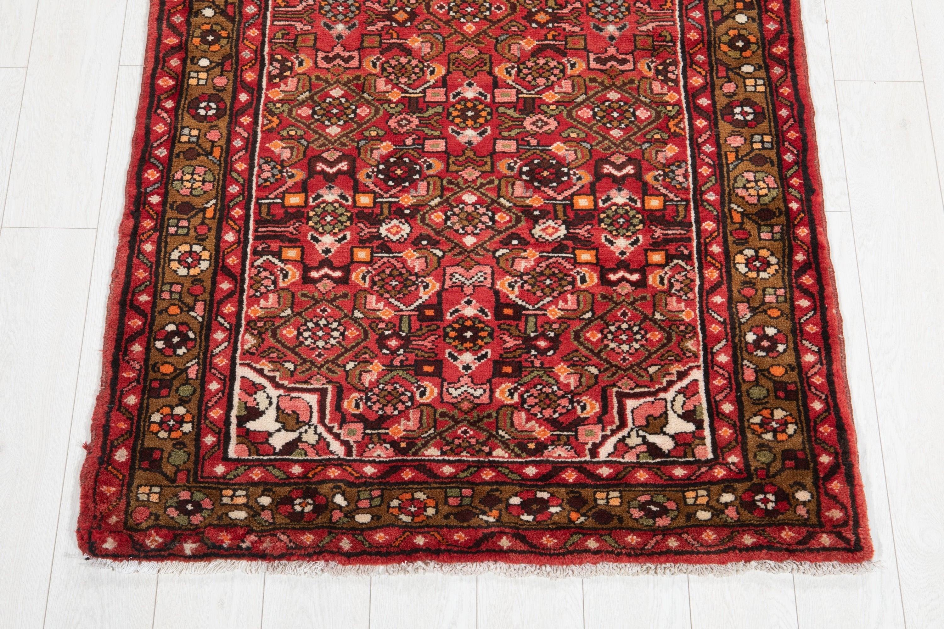 Hand-Knotted Vintage Wool Area Rug – 10' 7" x 3' 7" (323 x 109 cm) - Yasi & Fara