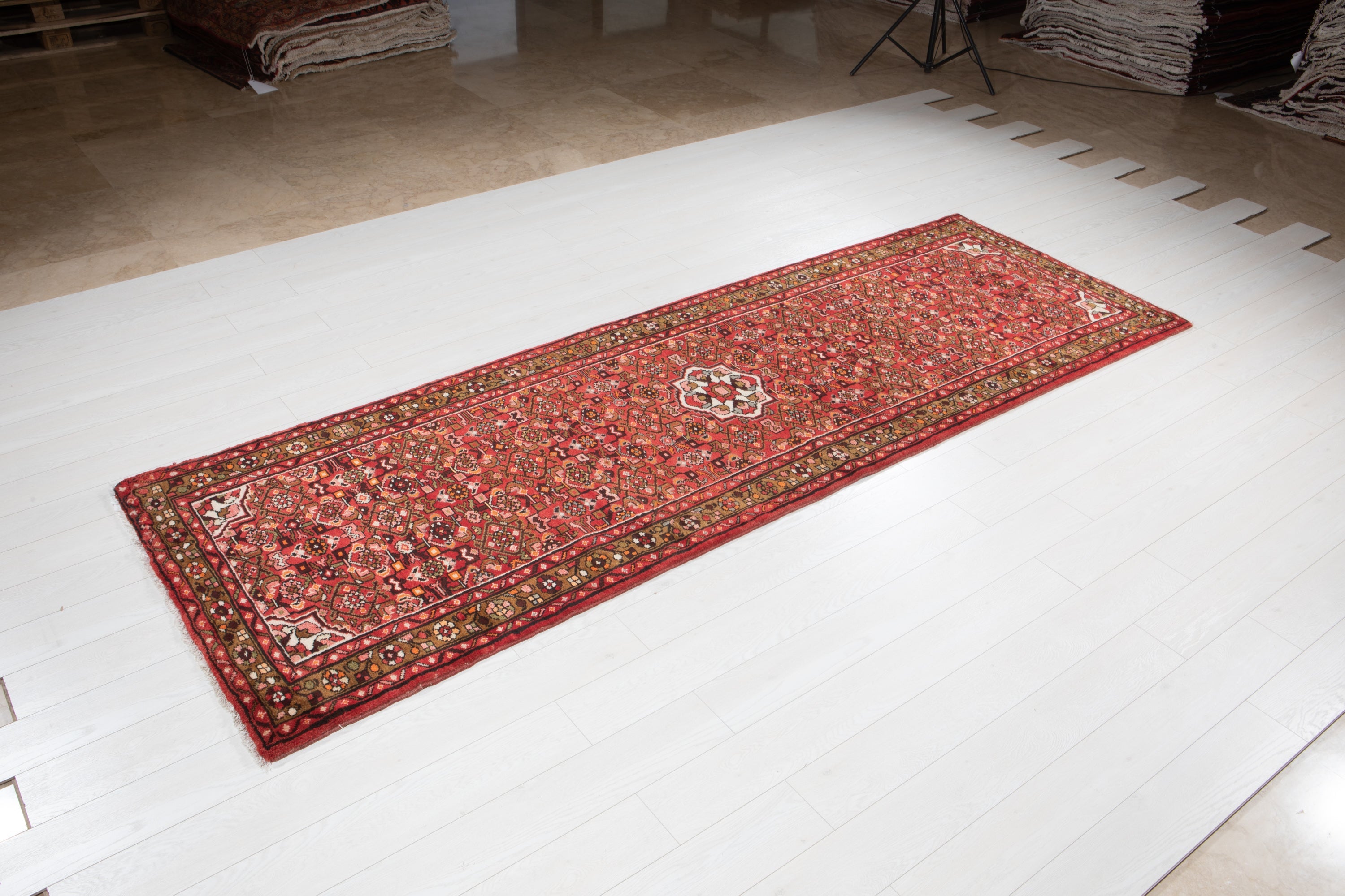 Hand-Knotted Vintage Wool Area Rug – 10' 7" x 3' 7" (323 x 109 cm) - Yasi & Fara