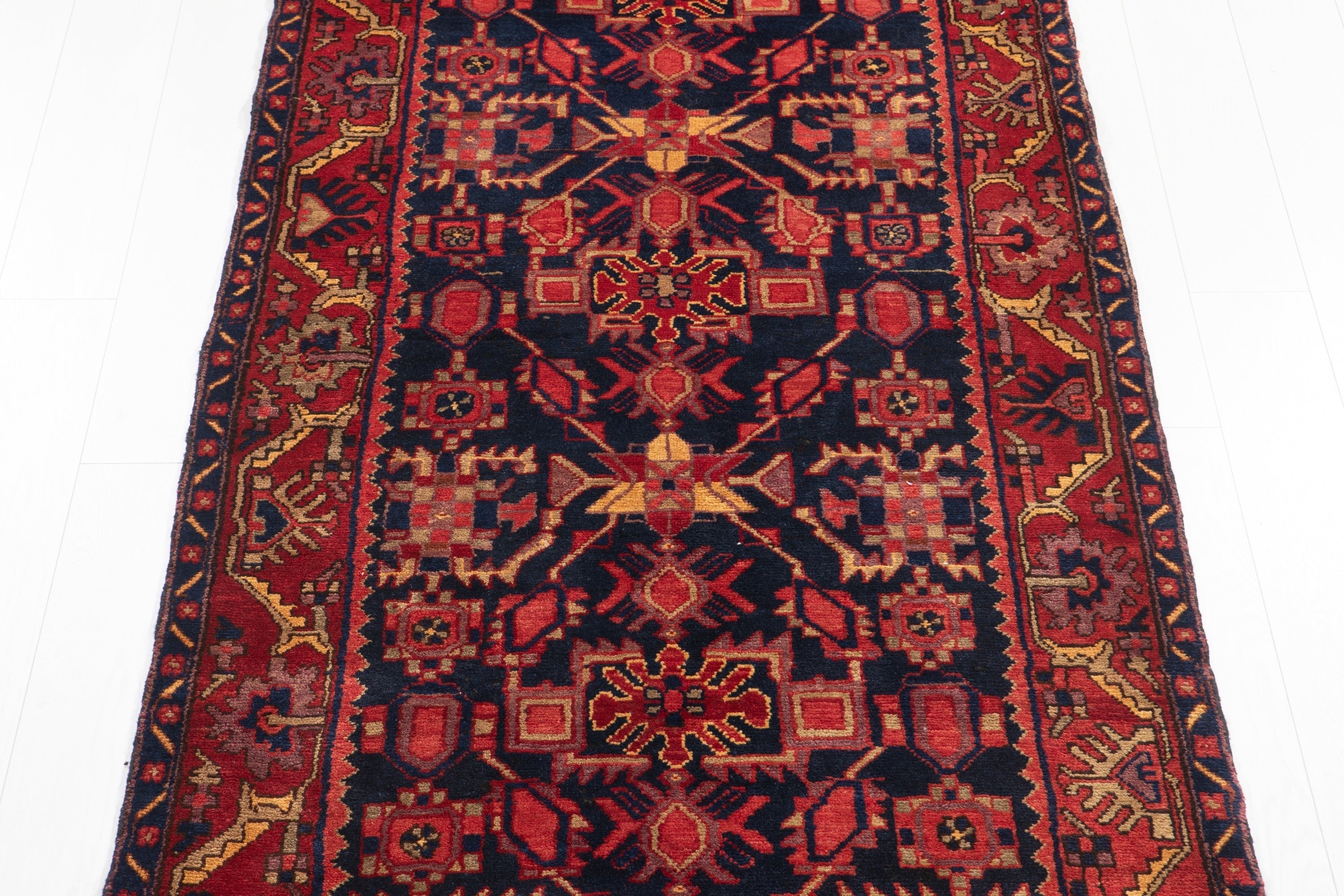 Hand-Knotted Vintage Wool Runner Rug – 13' 5" x 3' 9" (410cm x 114cm) - Yasi & Fara