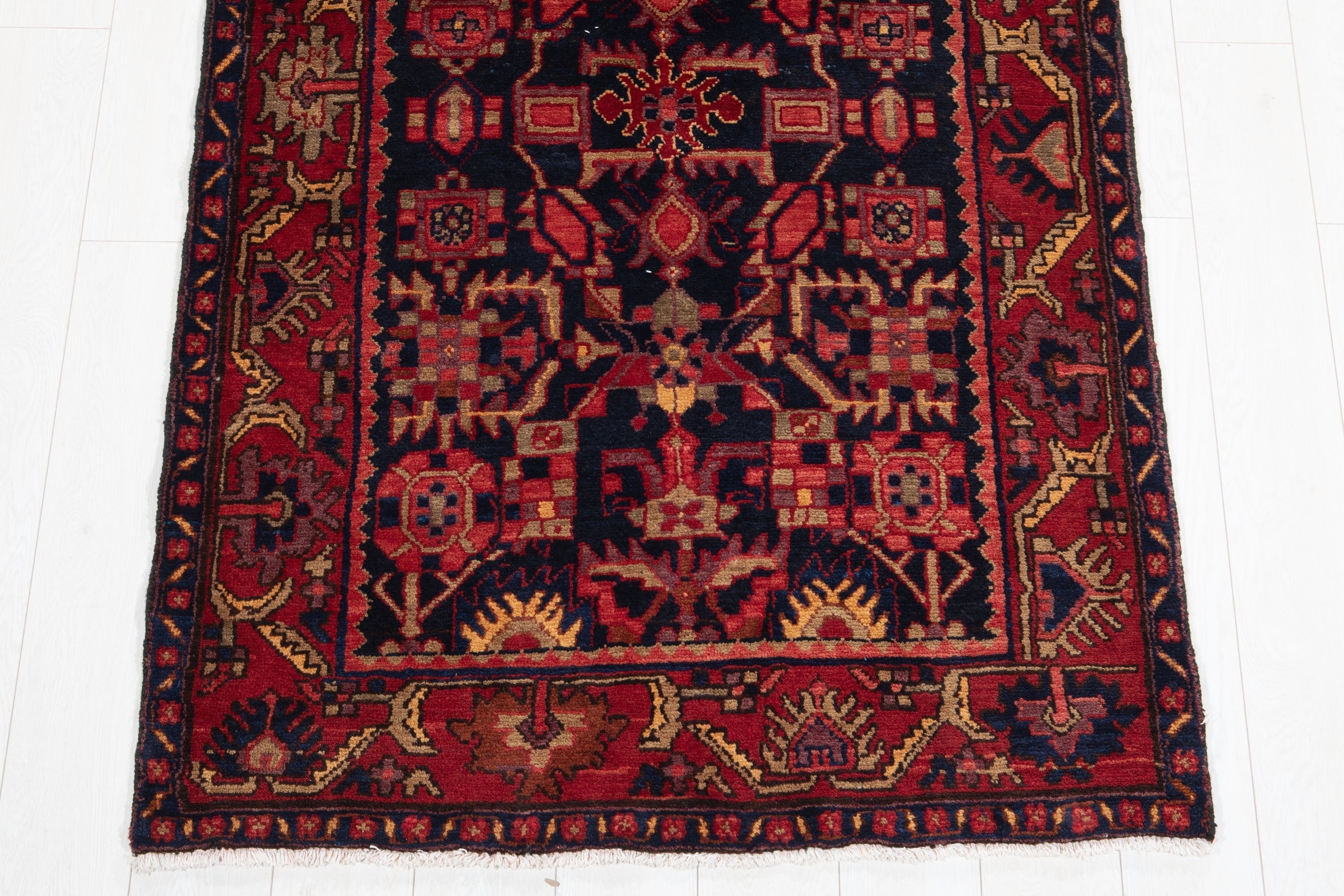 Hand-Knotted Vintage Wool Runner Rug – 13' 5" x 3' 9" (410cm x 114cm) - Yasi & Fara