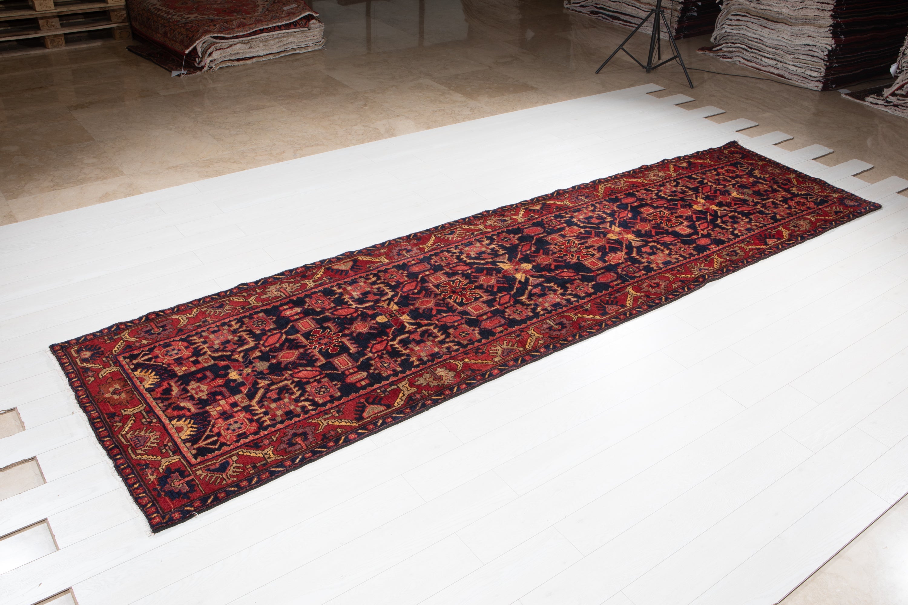 Hand-Knotted Vintage Wool Runner Rug – 13' 5" x 3' 9" (410cm x 114cm) - Yasi & Fara