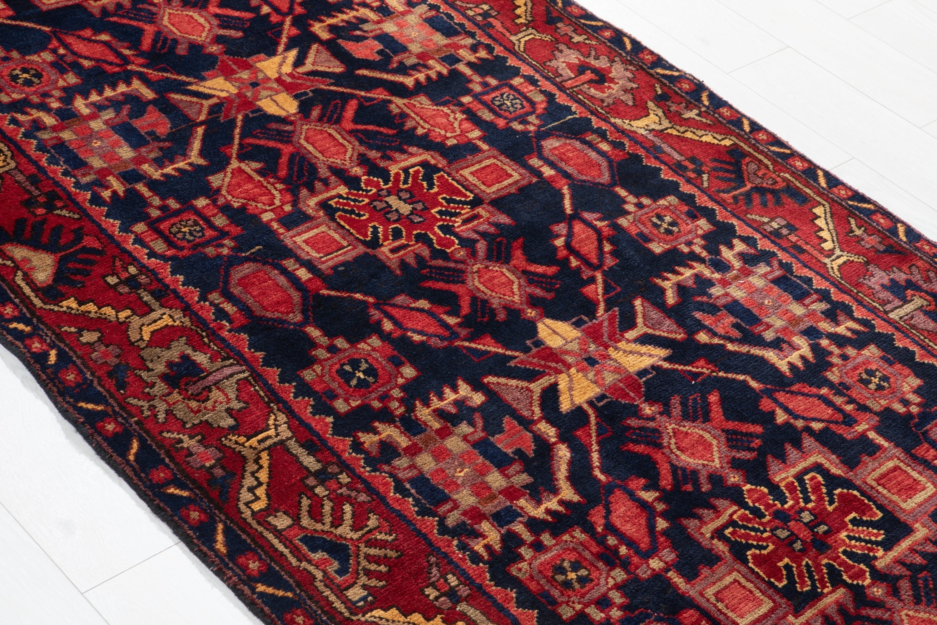 Hand-Knotted Vintage Wool Runner Rug – 13' 5" x 3' 9" (410cm x 114cm) - Yasi & Fara