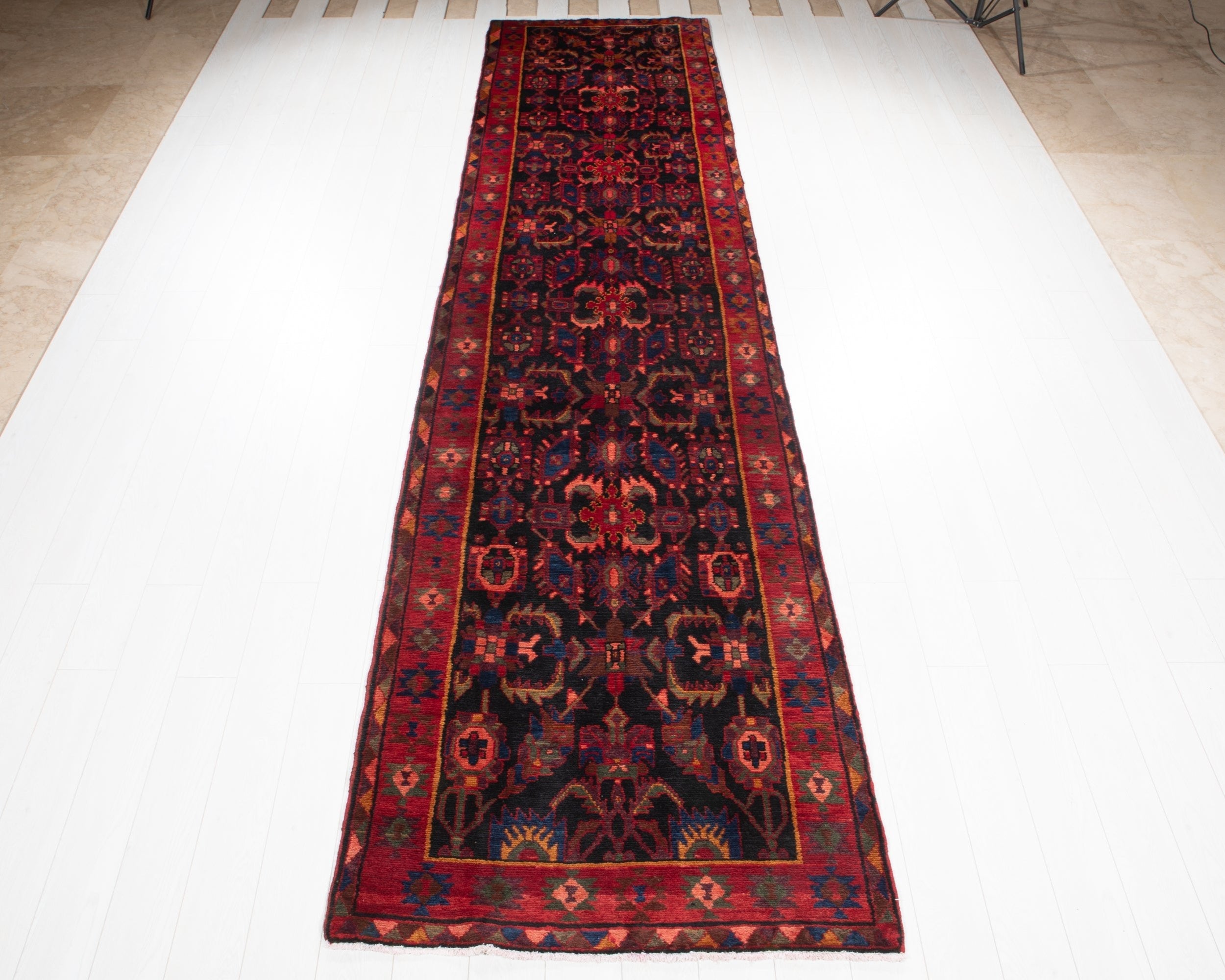 Hand-Knotted Vintage Wool Runner Rug – 13' 10" x 3' 5" (421 x 104 cm) - Yasi & Fara