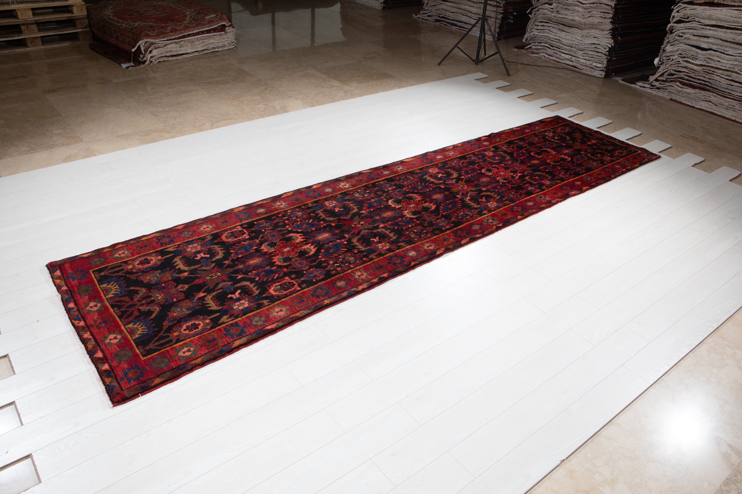 Hand-Knotted Vintage Wool Runner Rug – 13' 10" x 3' 5" (421 x 104 cm) - Yasi & Fara