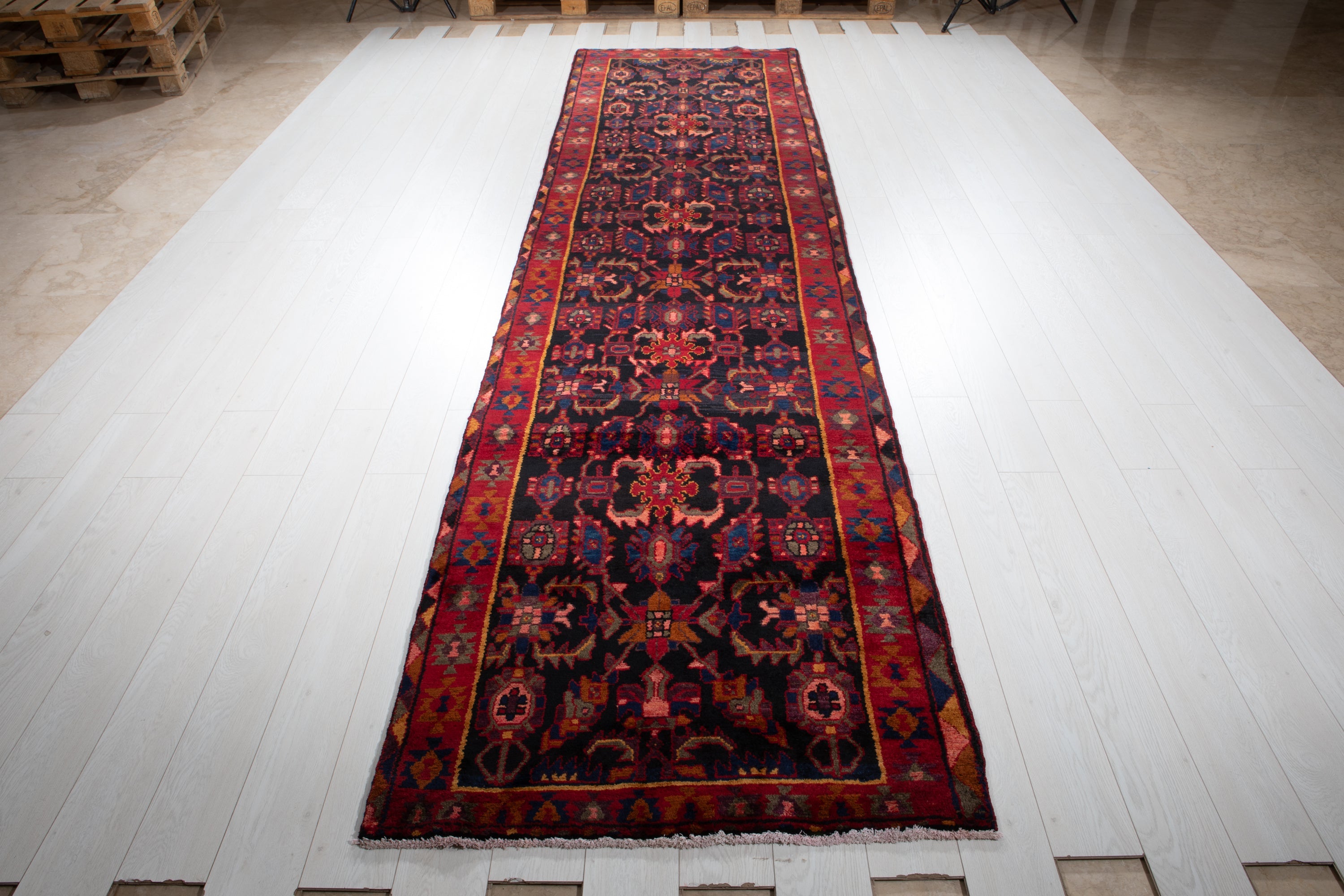 Hand-Knotted Vintage Wool Runner Rug – 13' 10" x 3' 5" (421 x 104 cm) - Yasi & Fara