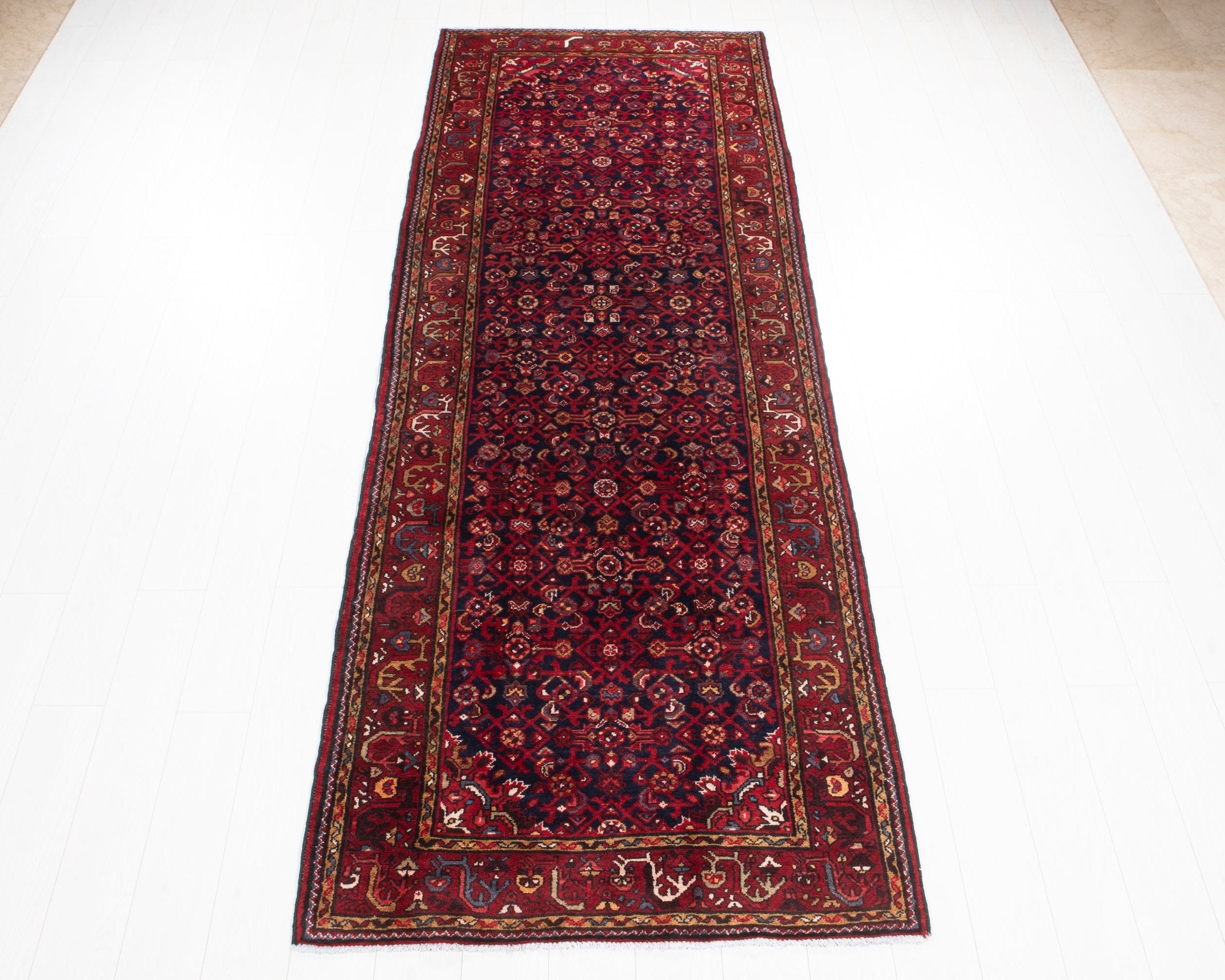 Hand-Knotted Vintage Wool Runner Rug – 10' 1" x 3' 7" (308 x 110 cm) - Yasi & Fara