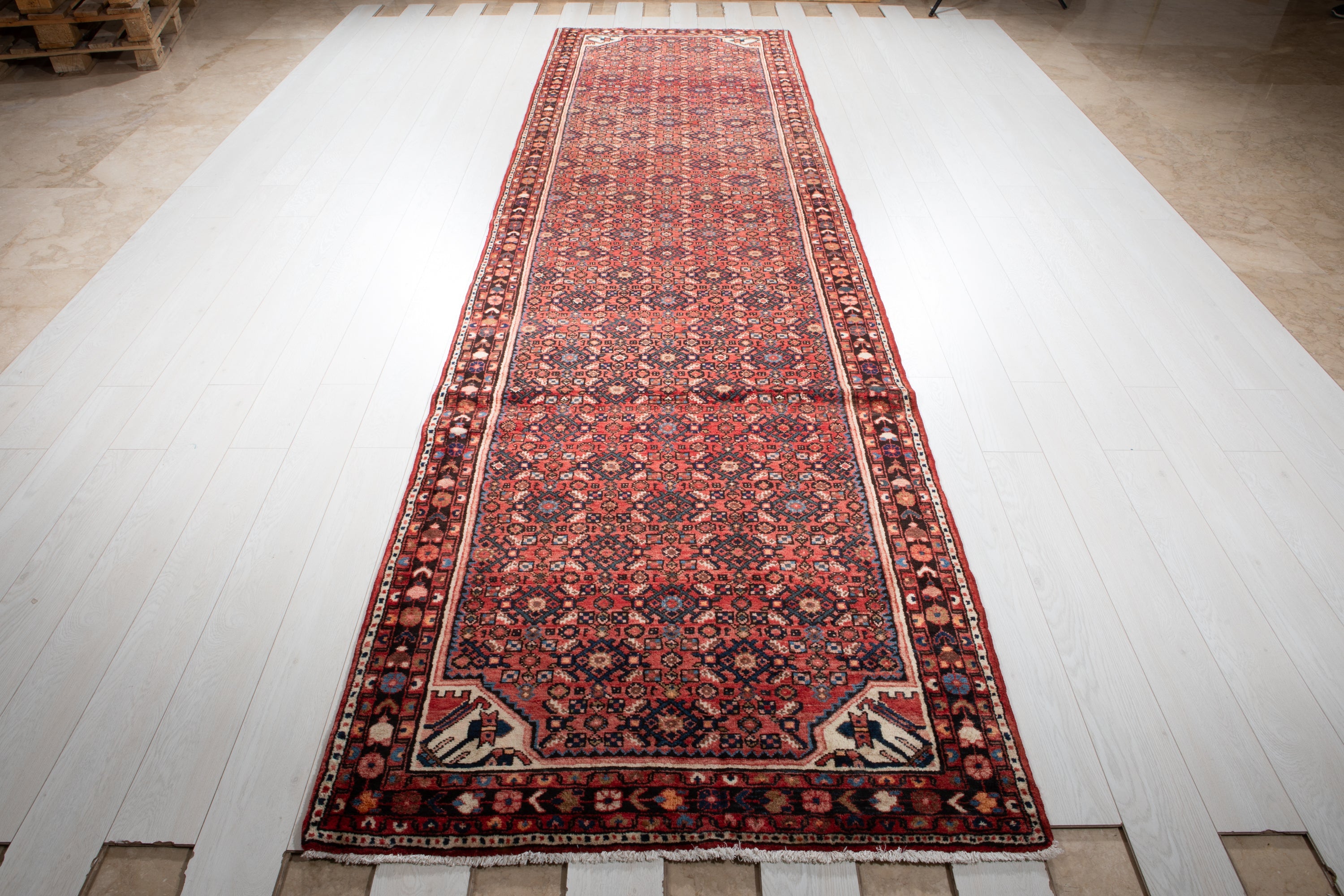 Hand-Knotted Vintage Wool Runner Rug – 14' 2" x 3' 10" (431 x 118 cm) - Yasi & Fara